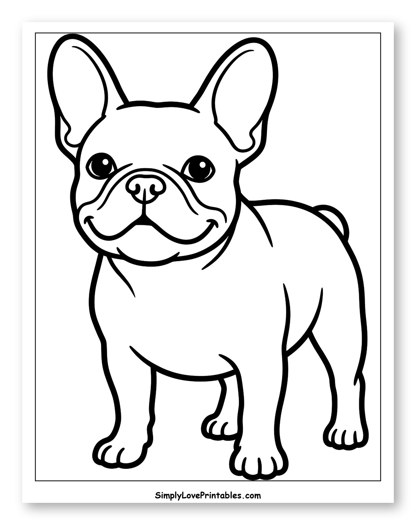 Cute French Bulldog Puppy Standing Coloring Sheet for Toddlers