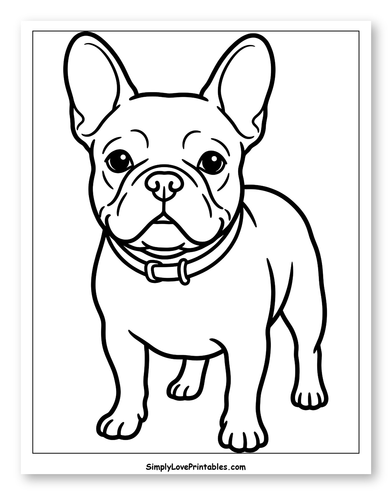 Cute French Bulldog Standing Coloring Sheet for Toddlers