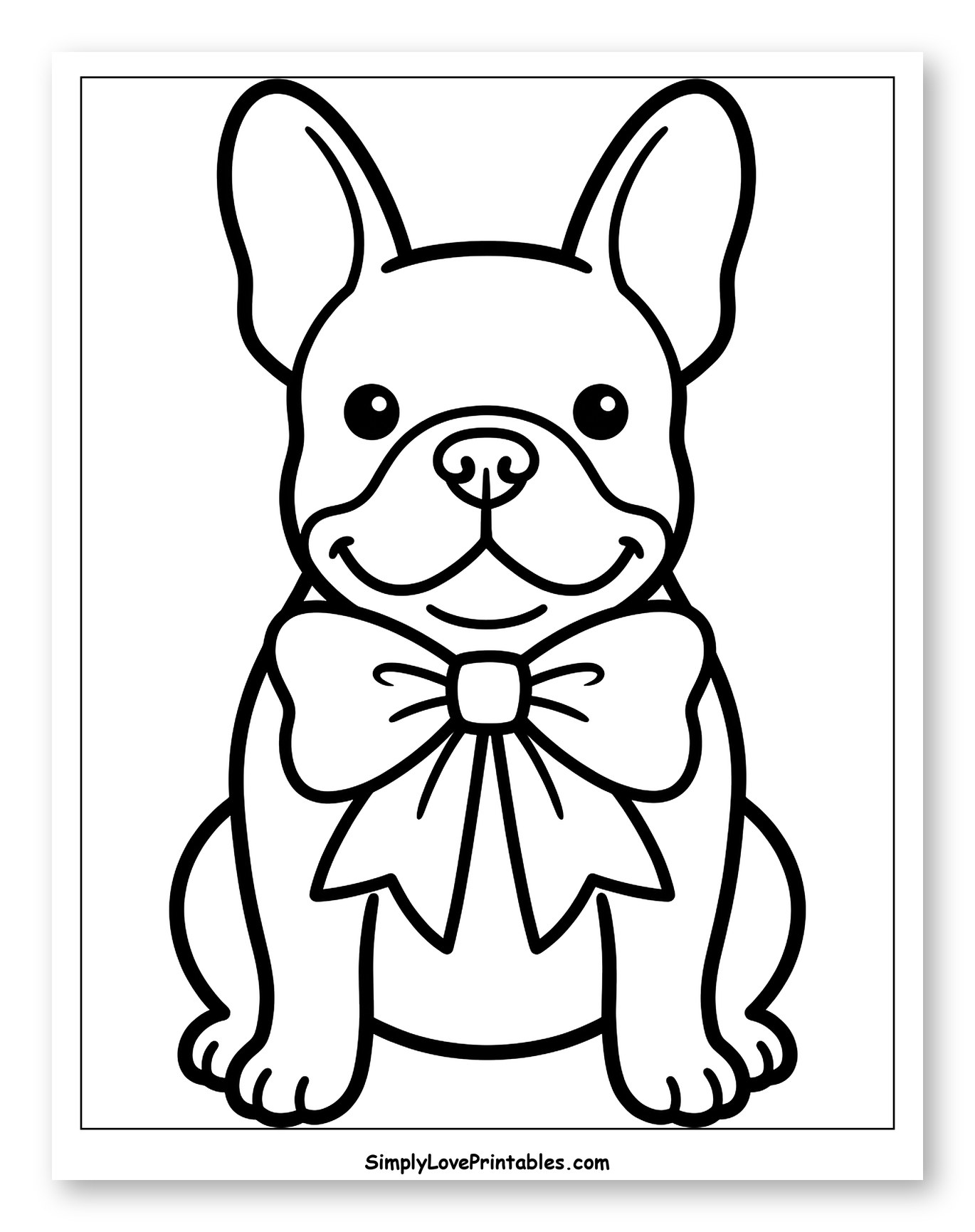 Cute French Bulldog Wearing a Bow Tie Coloring Sheet for Toddlers