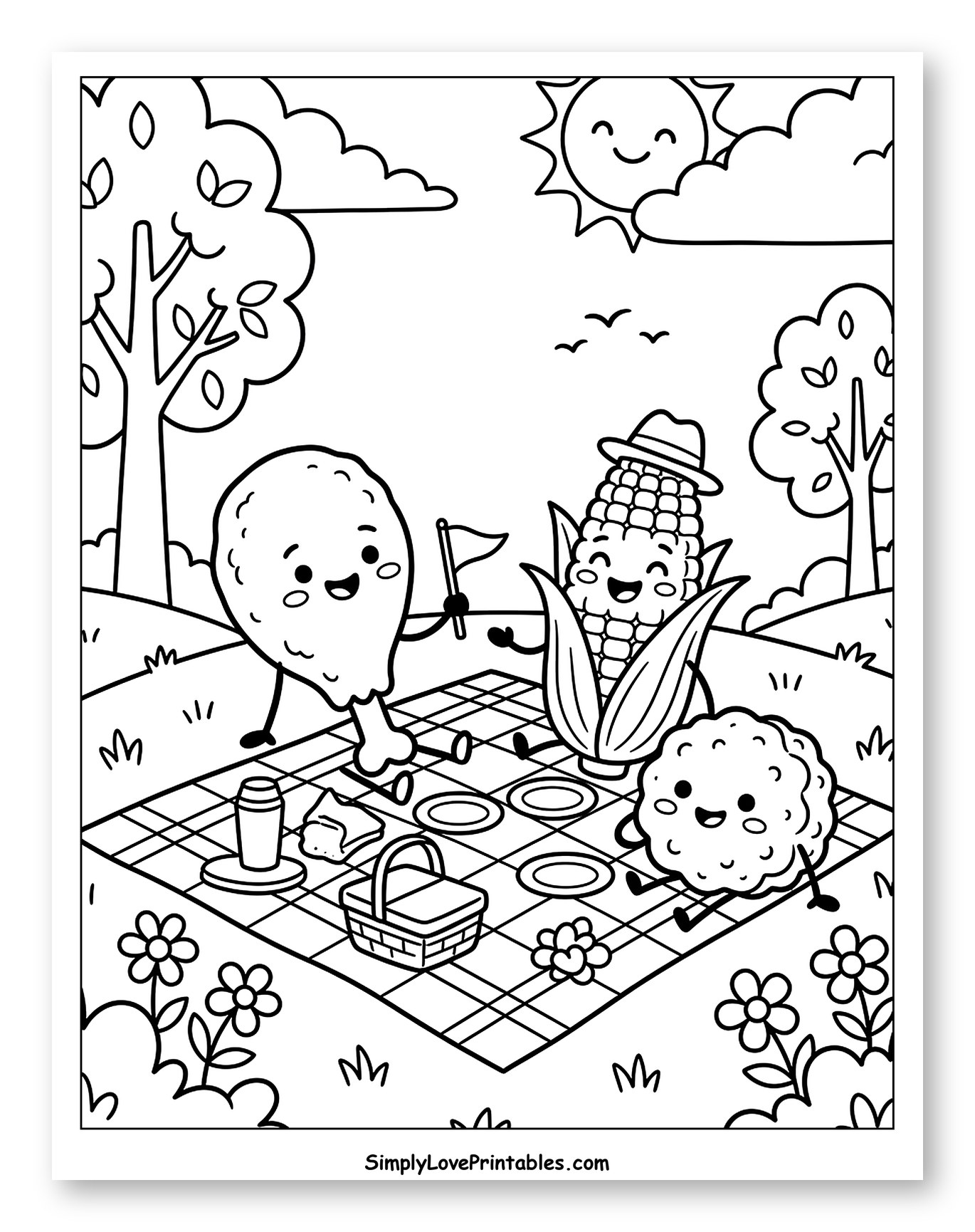 Cute Fried Chicken, Corn, and Meatball Picnic