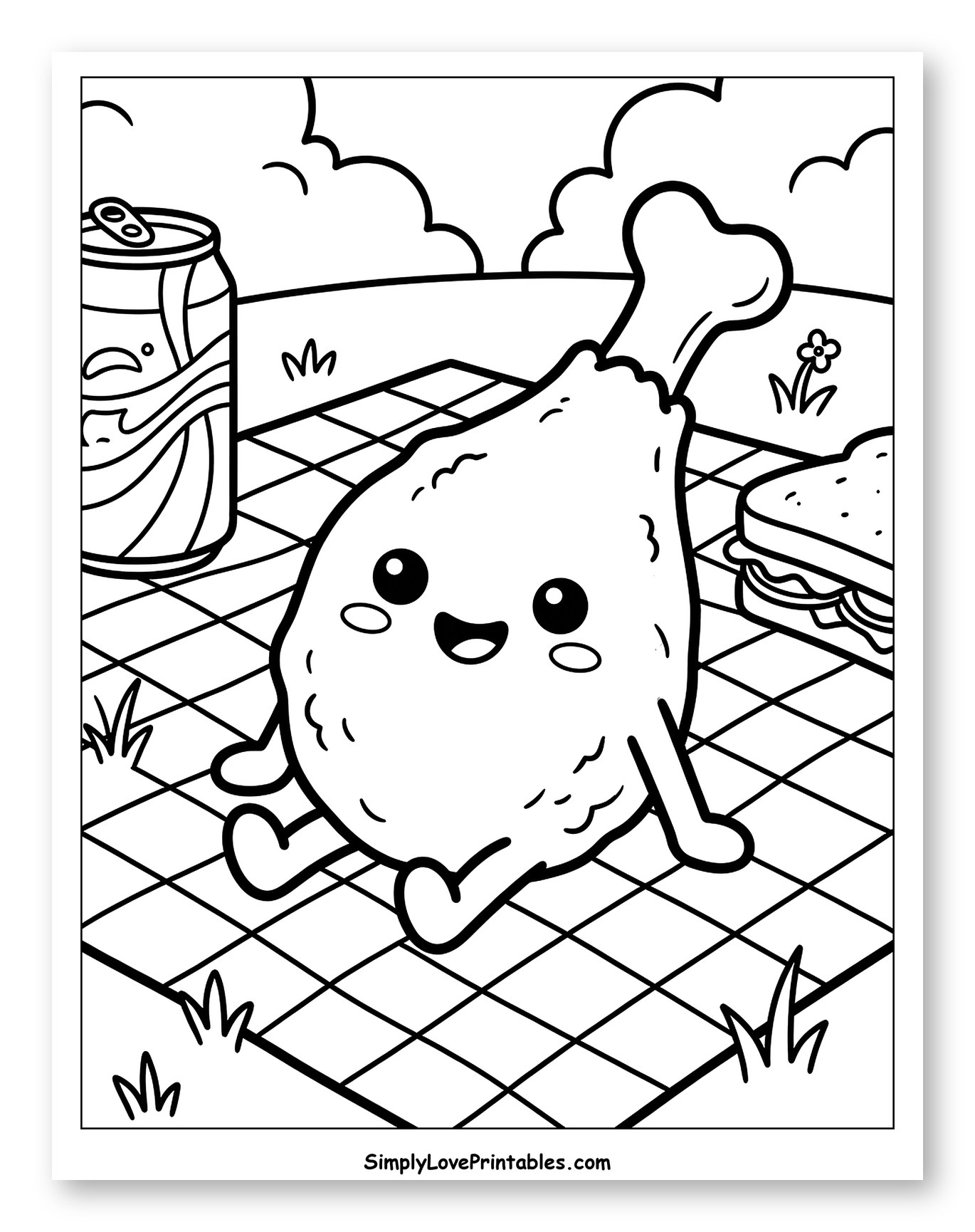Cute Fried Chicken on a Picnic Blanket