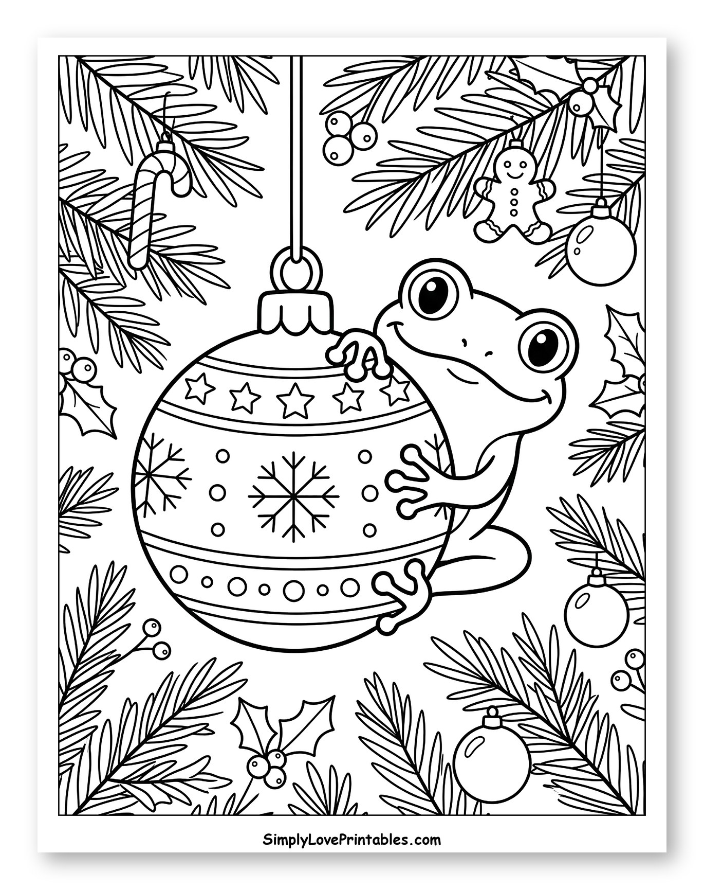 Cute Frog Hugging a Large Christmas Ornament