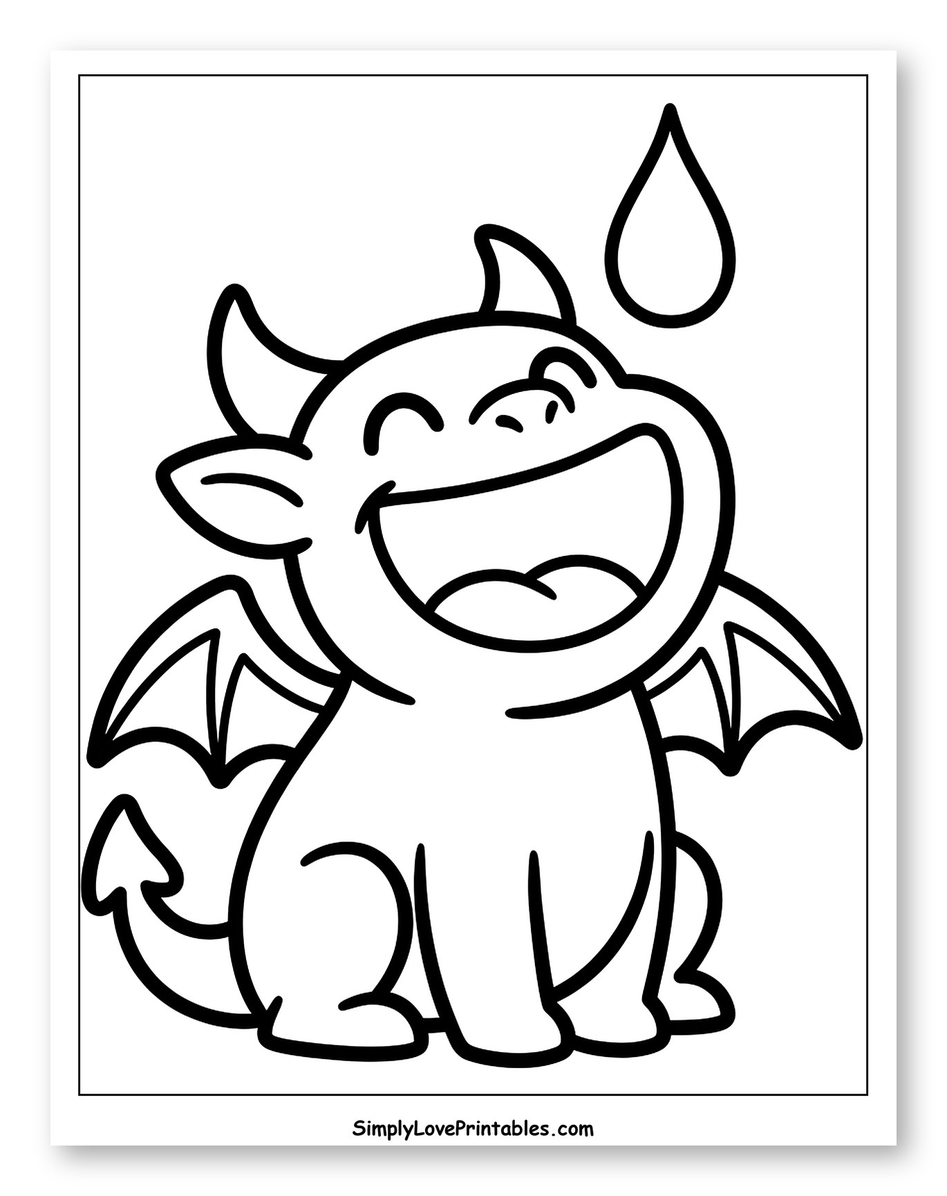 Cute Gargoyle Creature Chuckling Heartily Coloring Sheet for Toddlers