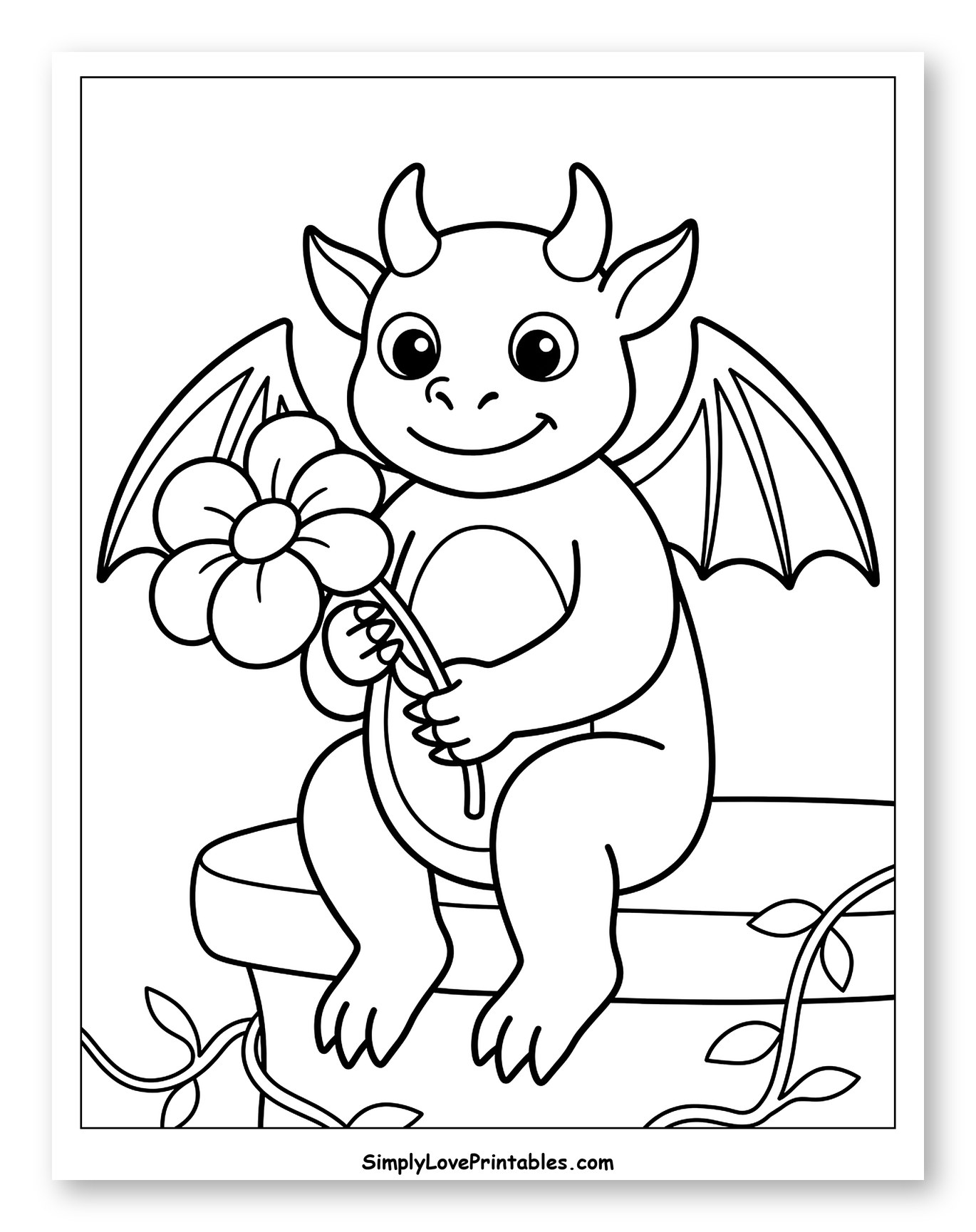 Cute Gargoyle Holding a Flower