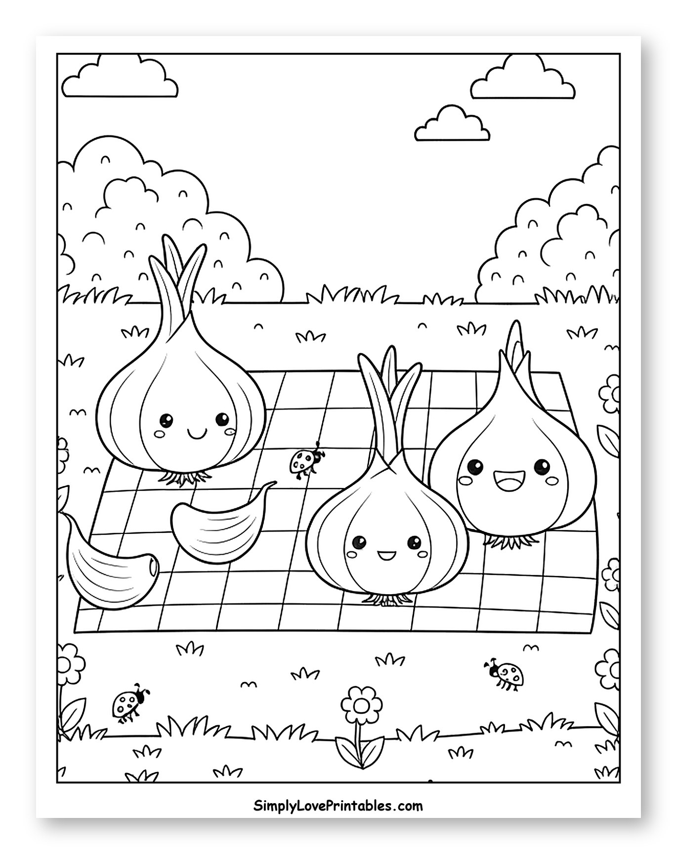 Cute Garlic Picnic in a Garden