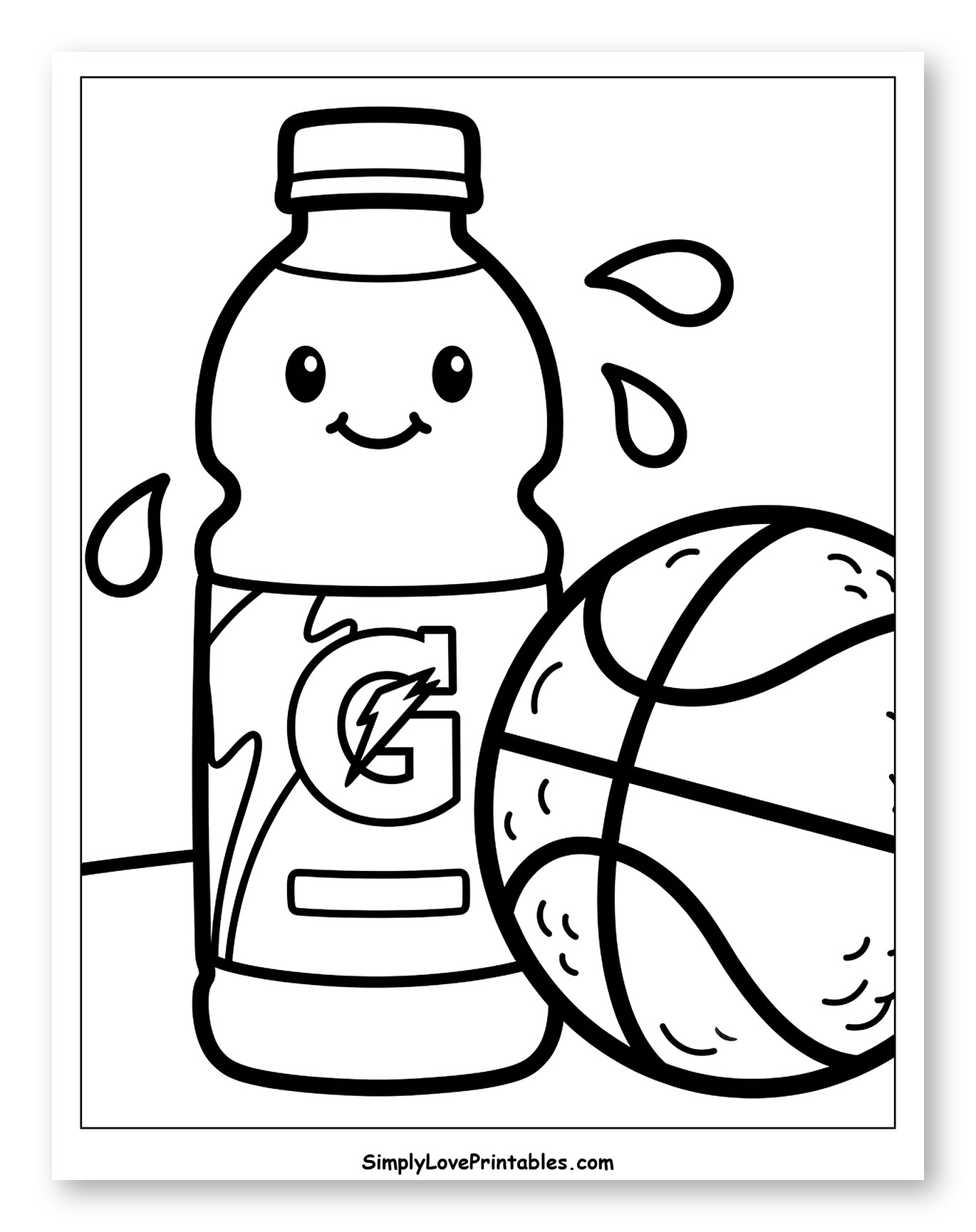 Cute Gatorade Bottle and Basketball Coloring Page for Toddlers