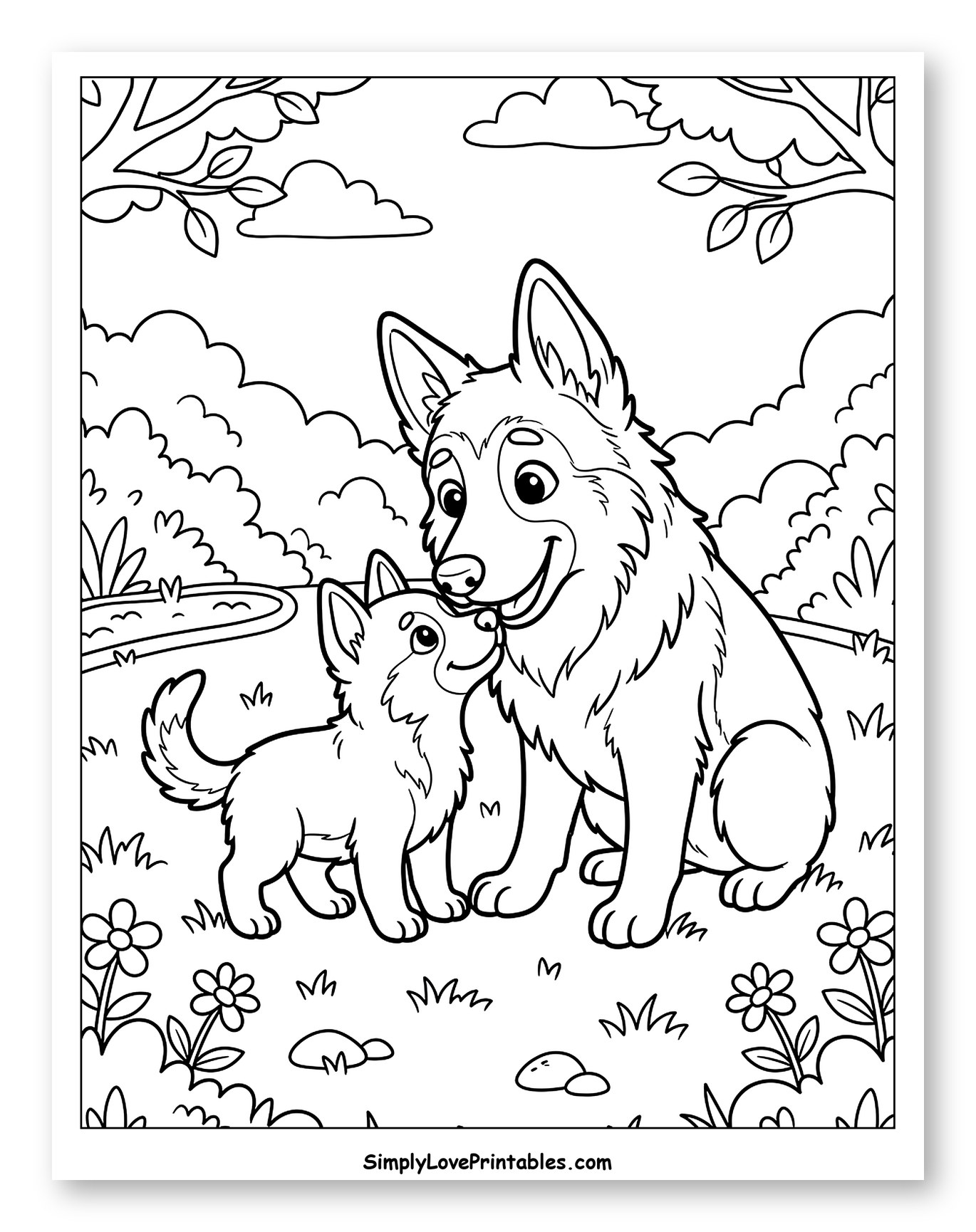 Cute German Shepherd and Her Puppy