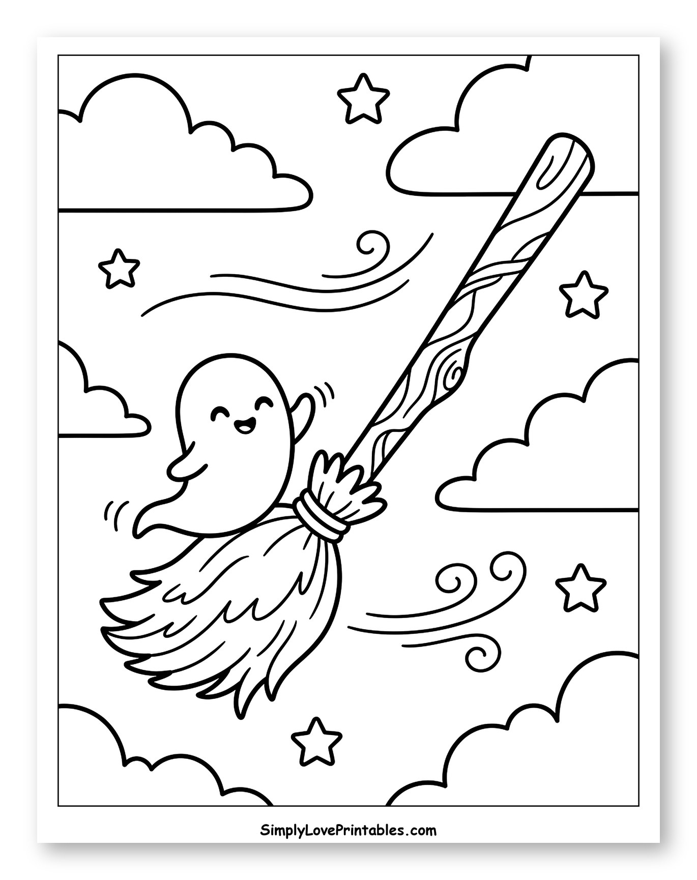 Cute Ghost Flying on a Broomstick