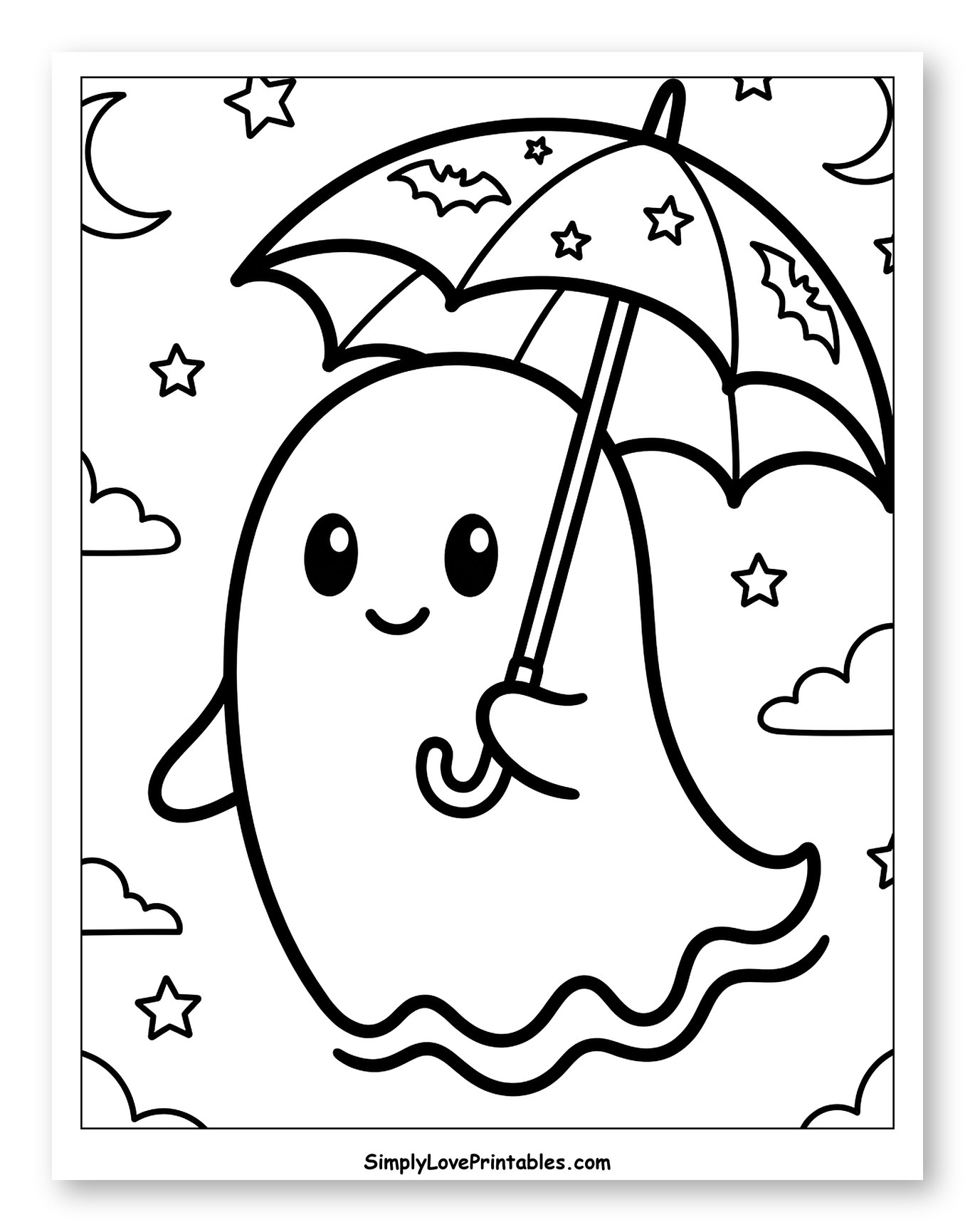 Cute Ghost Holding a Bat Umbrella