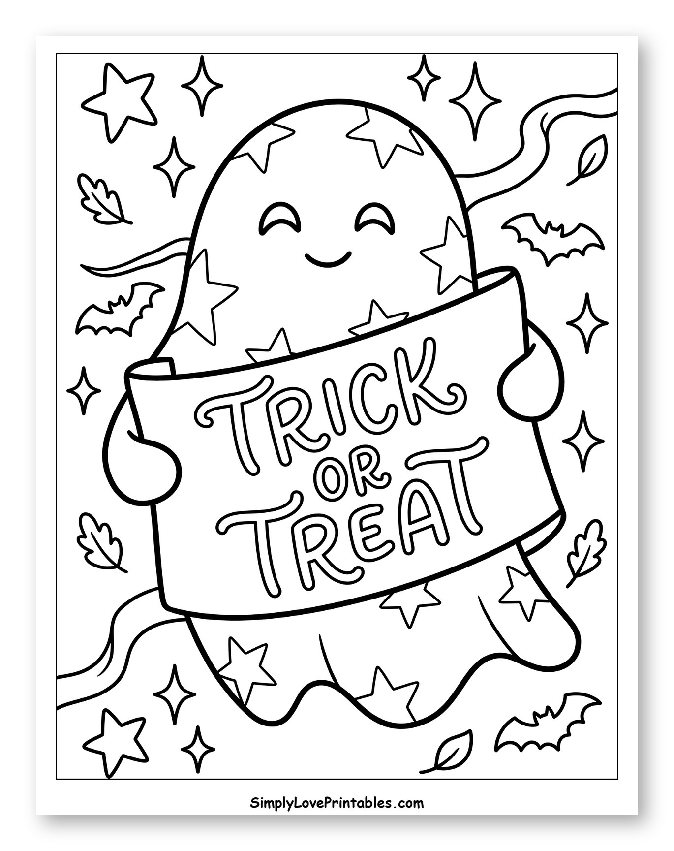 Cute Ghost Holding a Trick or Treat Banner