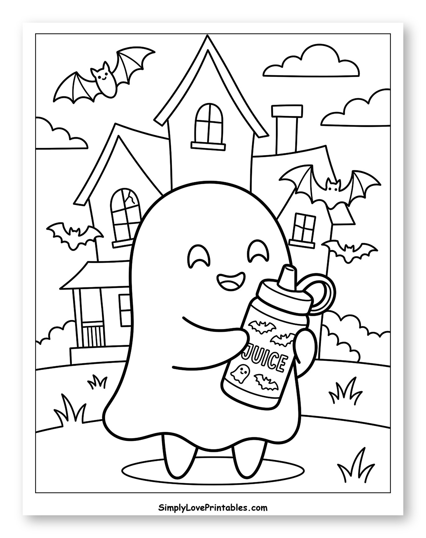 Cute Ghost Holding Halloween Juice Bottle