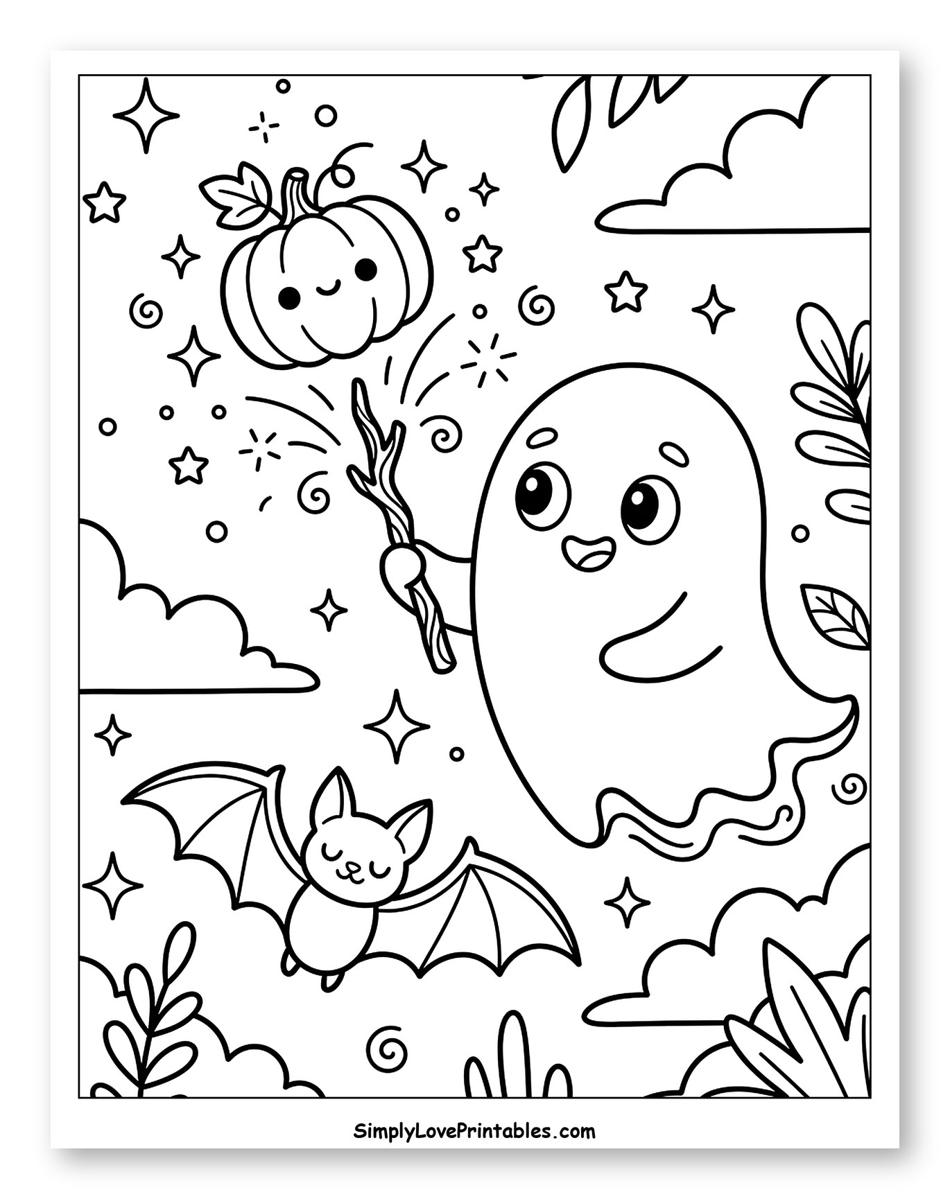Cute Ghost Magically Creating a Pumpkin