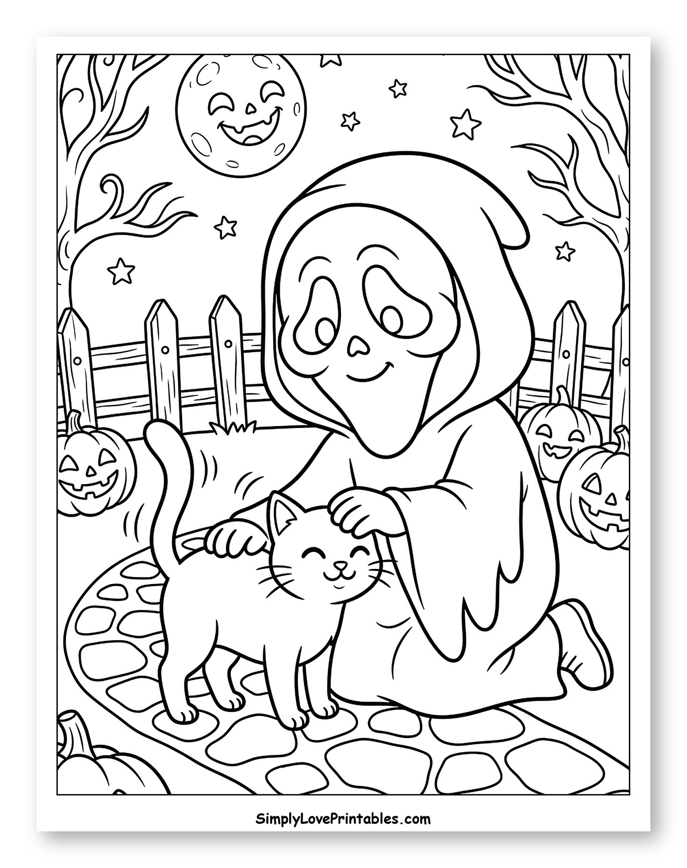 Cute Ghost Petting Cat on Halloween Night