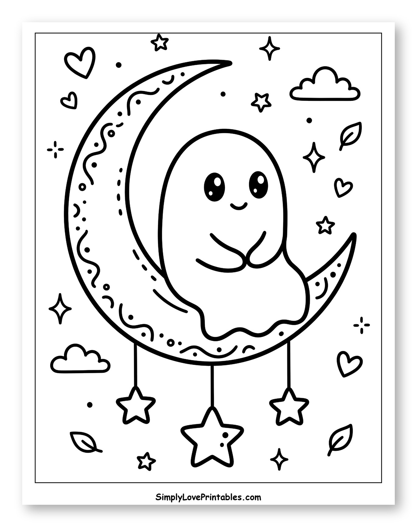 Cute Ghost Sitting on a Decorative Moon