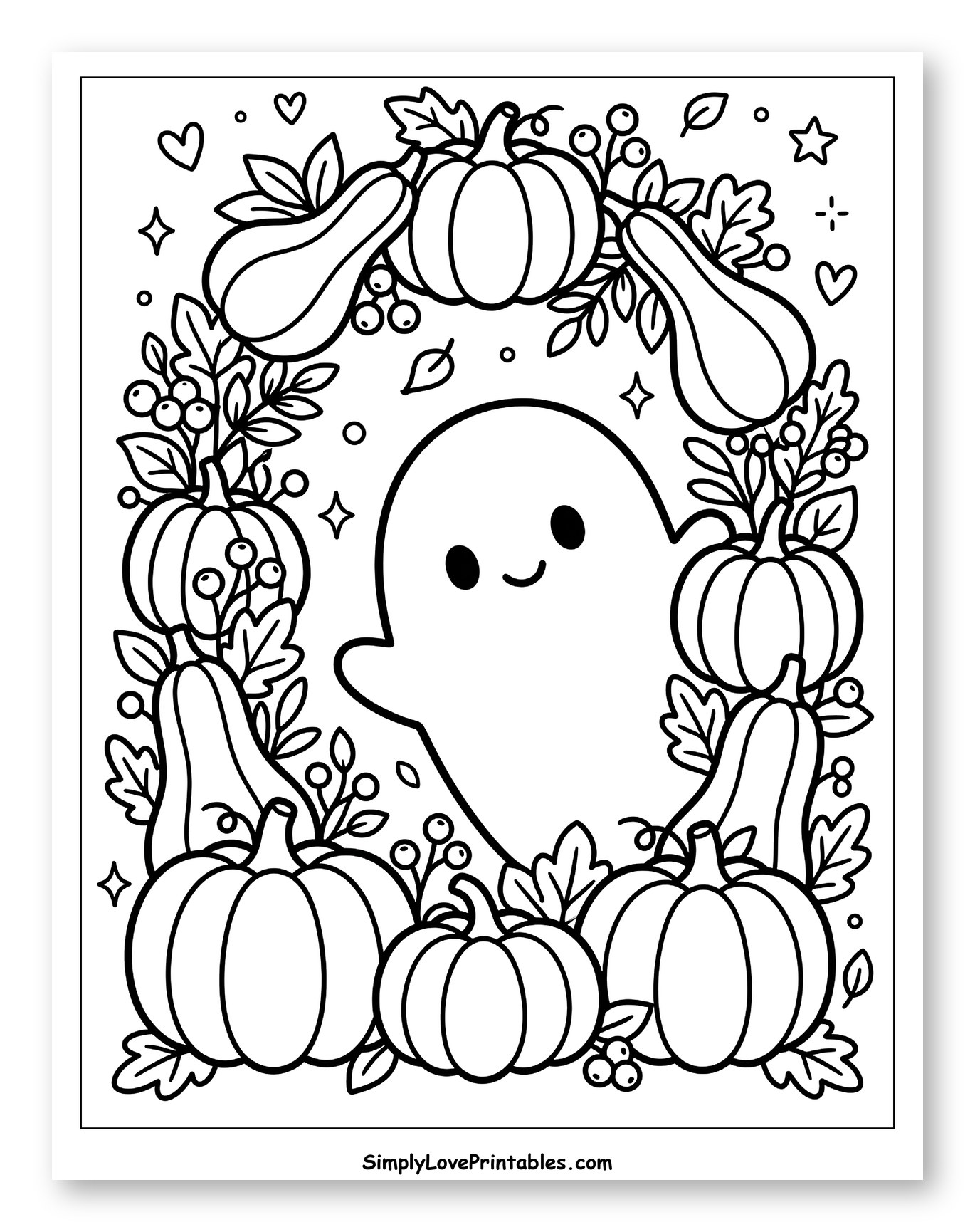 Cute Ghost Surrounded by Fall Harvest Frame