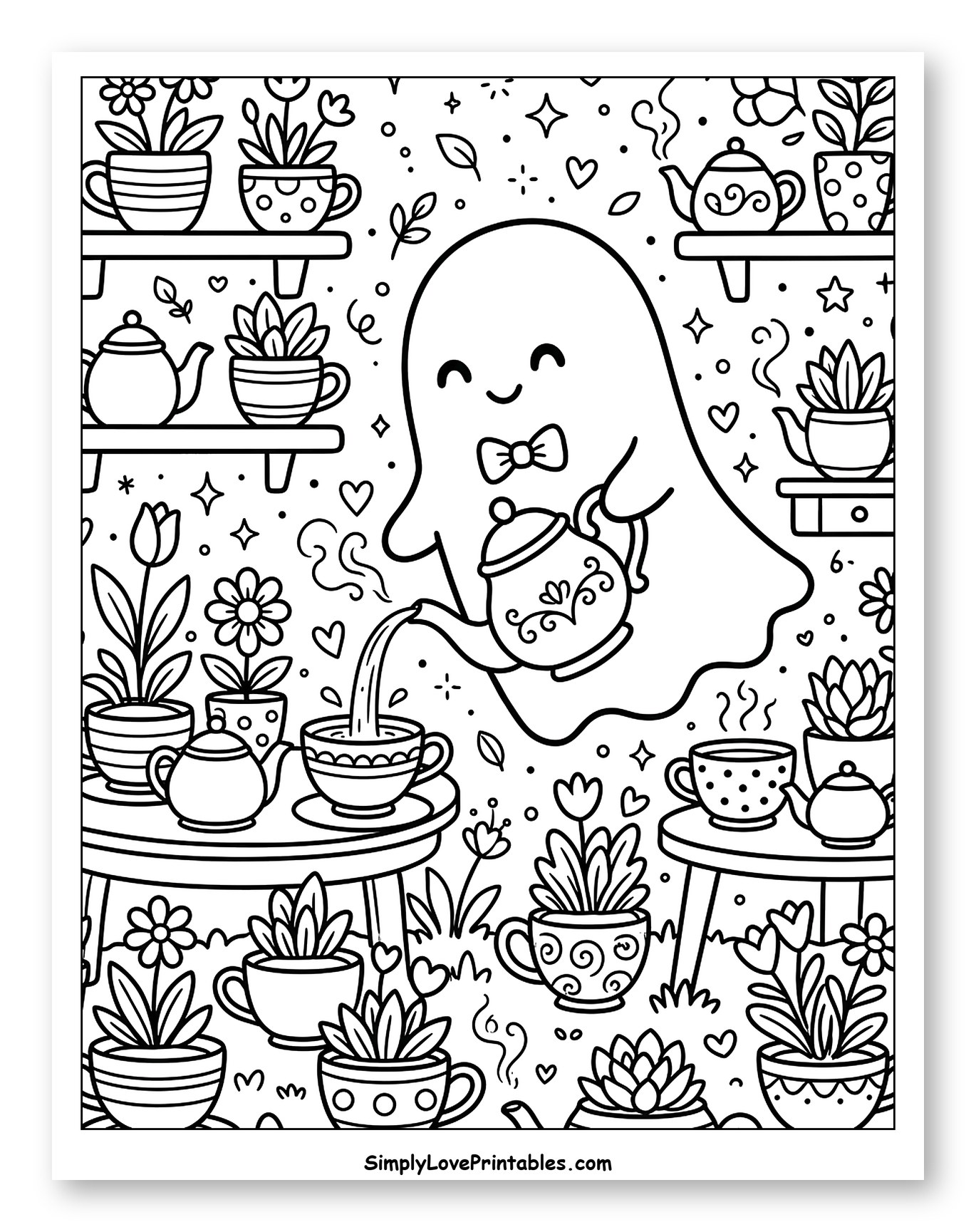 Cute Ghost Watering Teacup Garden