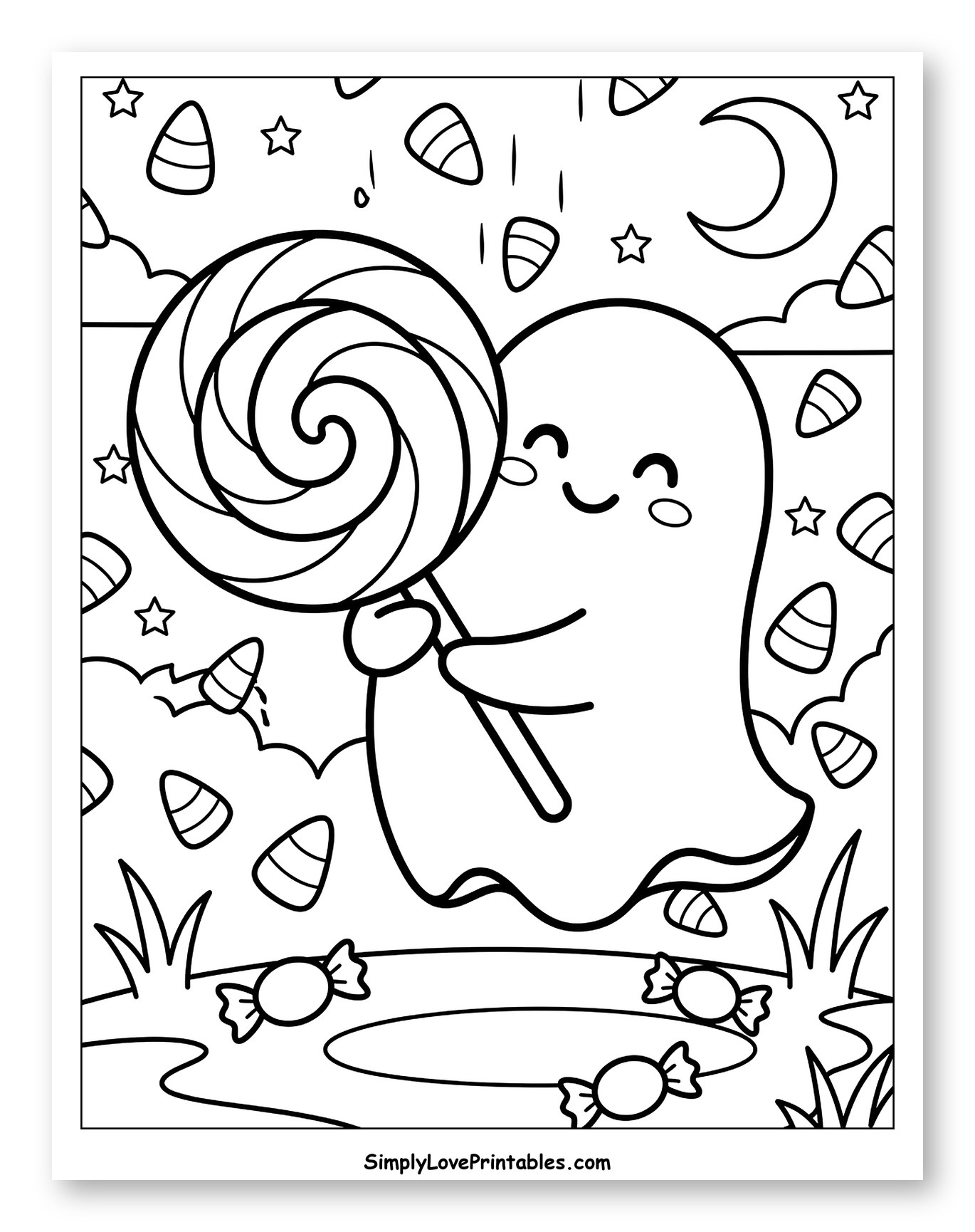 Cute Ghost with Lollipop and Candy