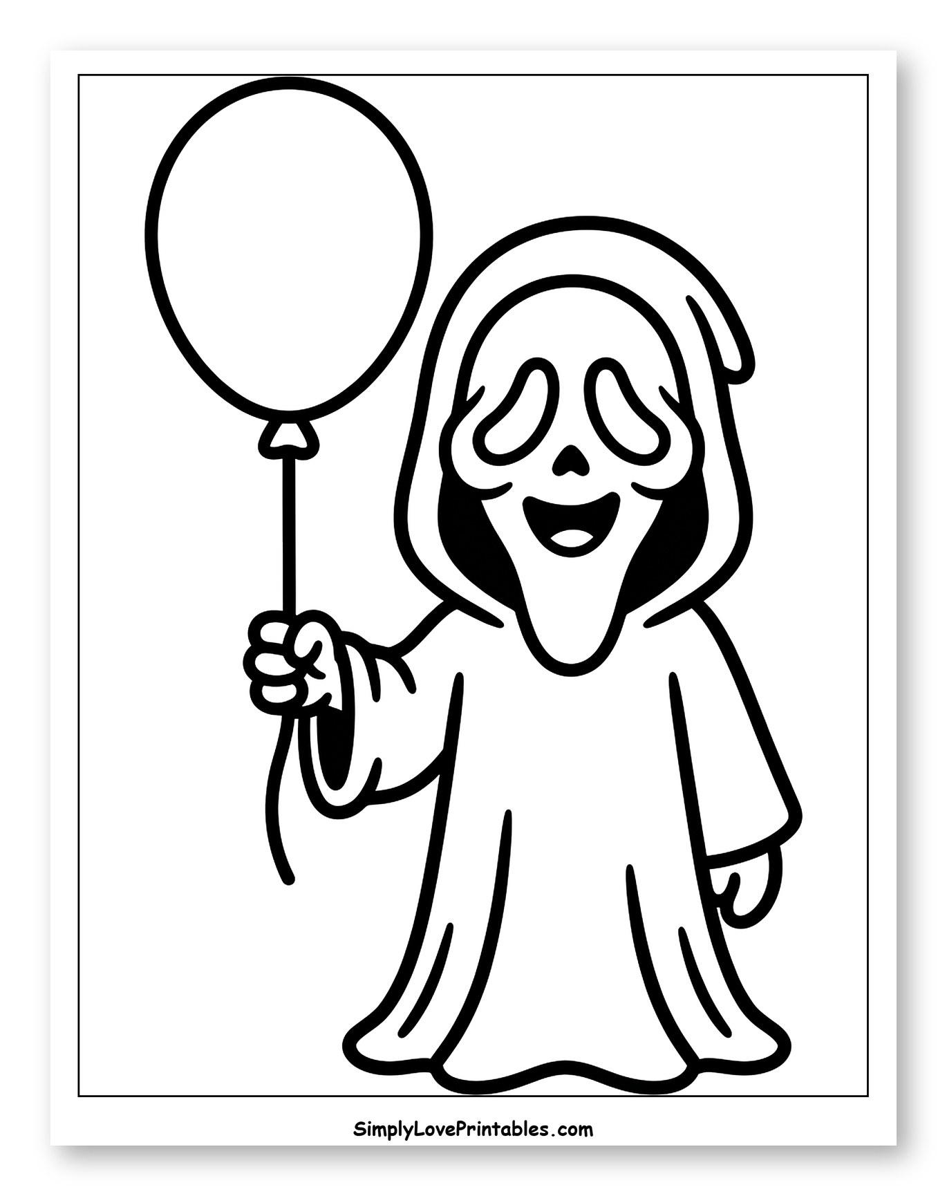 Cute Ghostface Holding a Balloon Coloring Sheet for Toddlers