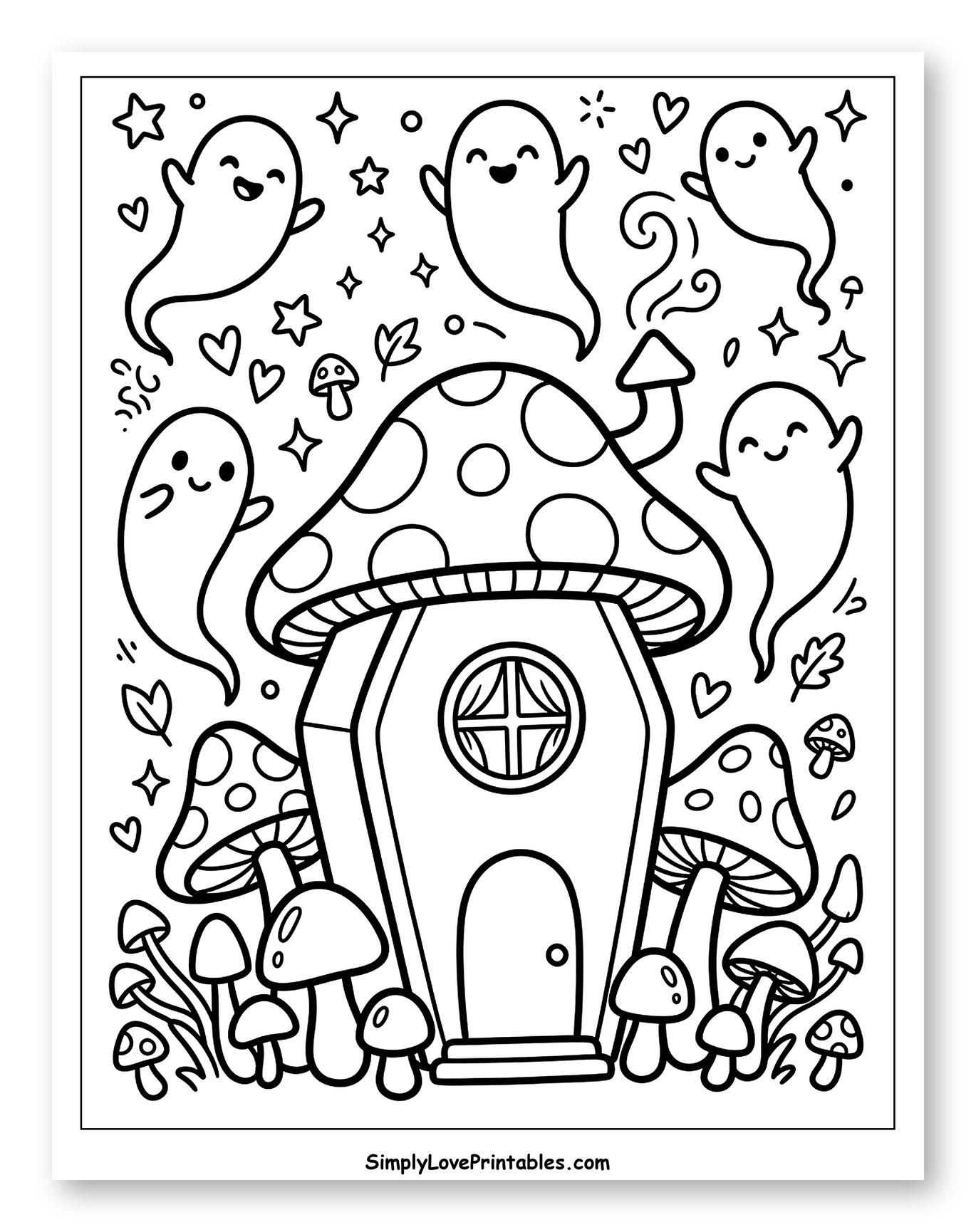 Cute Ghosts Around a Mushroom Coffin House