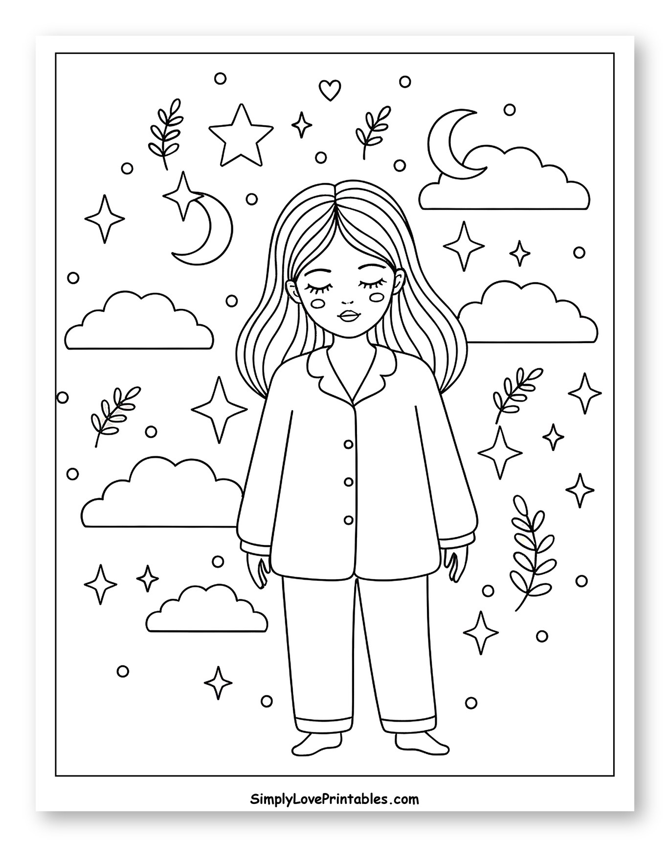 Cute Girl in Pajamas Surrounded by Night Sky