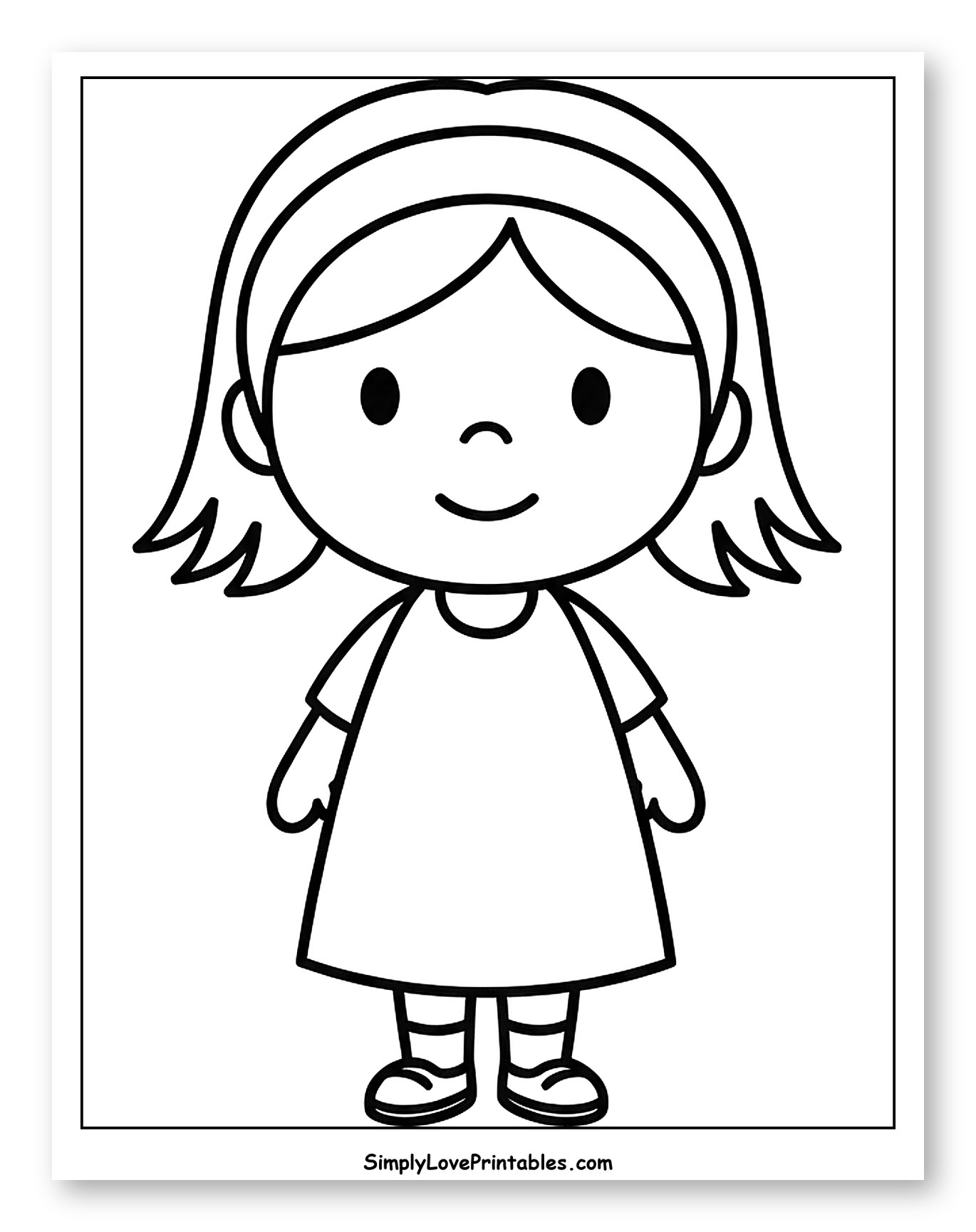 Cute Girl with Headband and Dress to Color for Toddlers