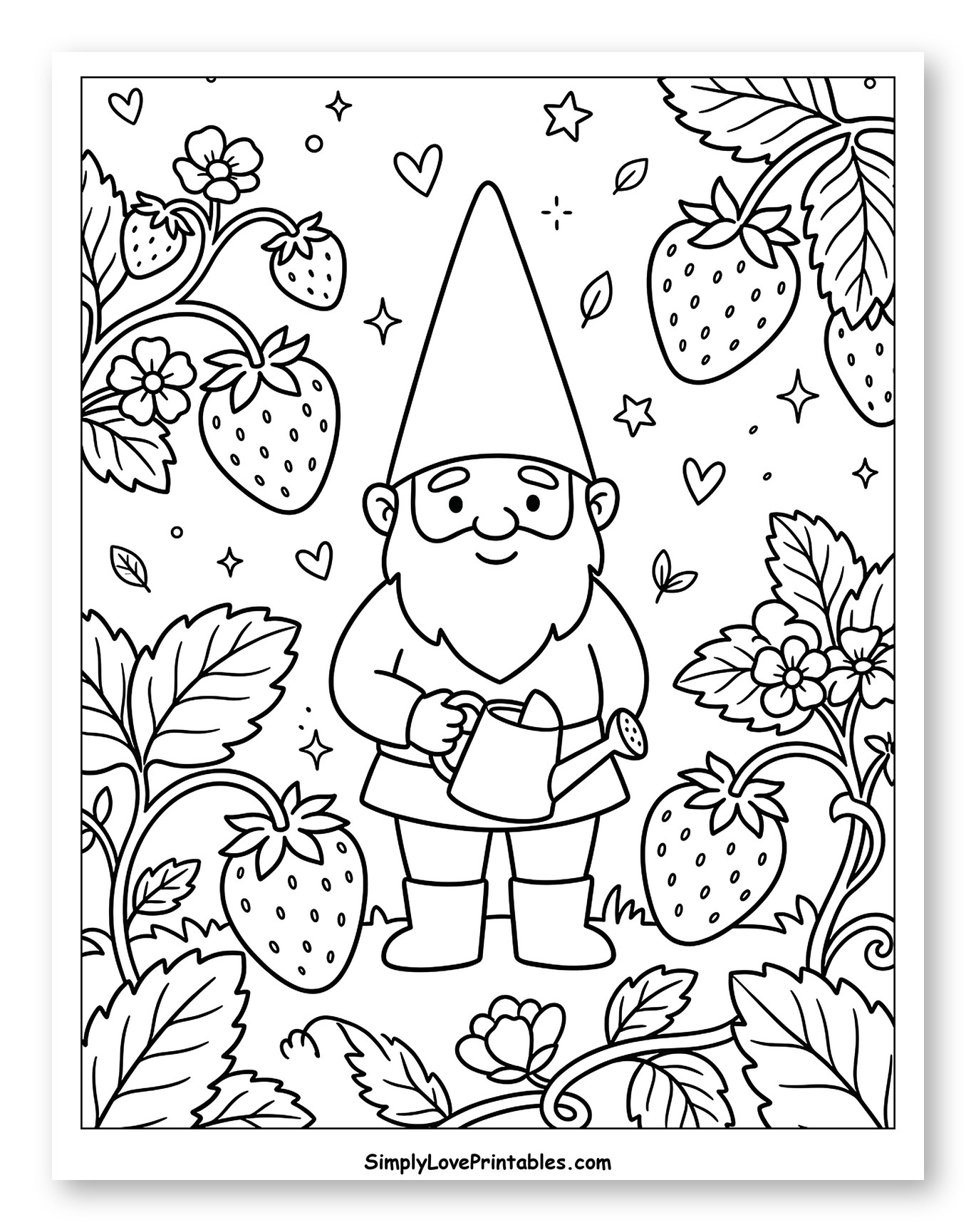 Cute Gnome Watering Strawberry Plants