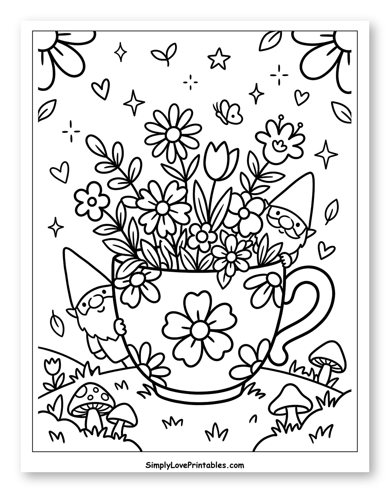 Cute Gnomes Peeking from a Flower Teacup