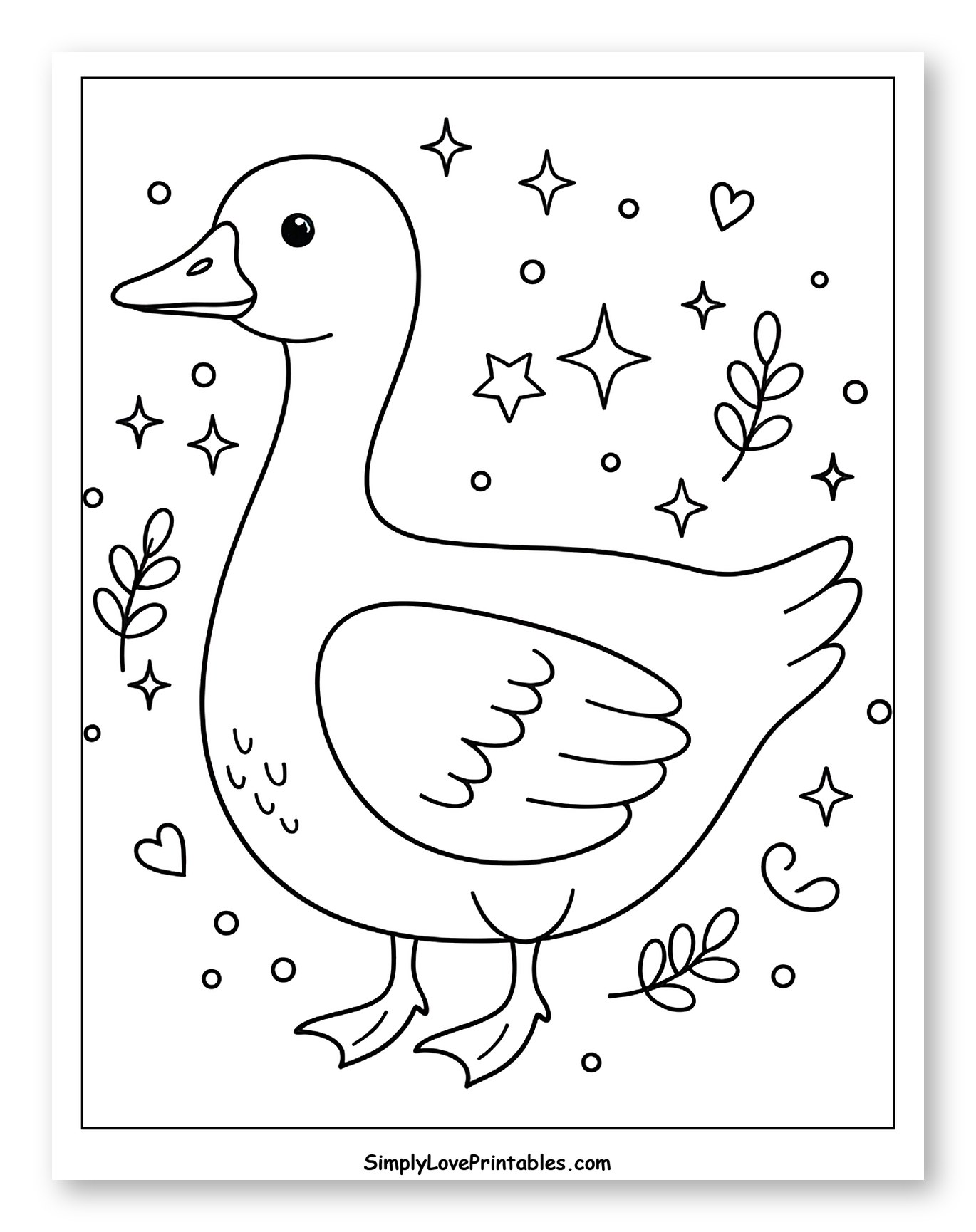 Cute Goose with Stars and Leaves