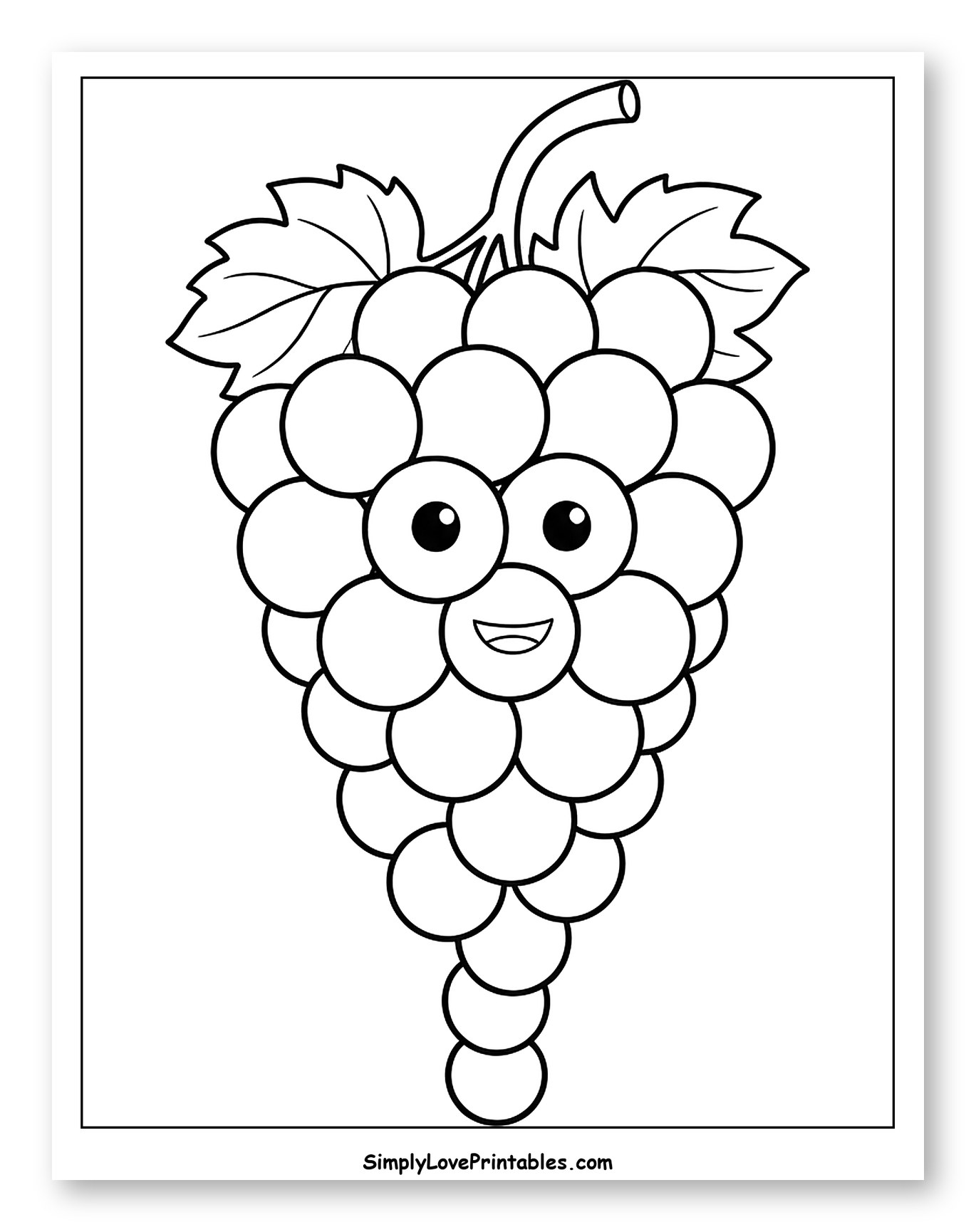 Cute Grape Bunch with Leaves and Face
