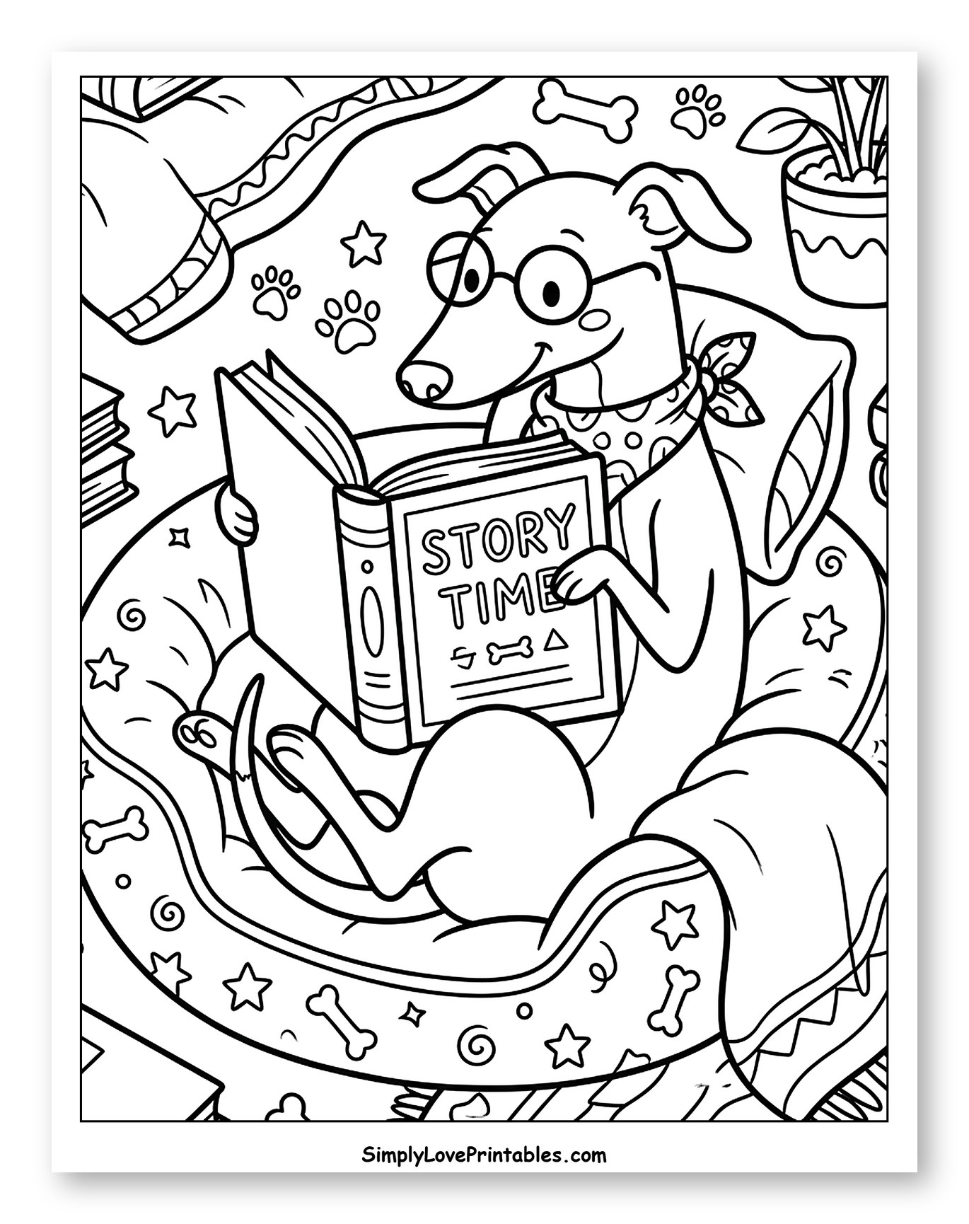 Cute Greyhound Reading Story Time Book