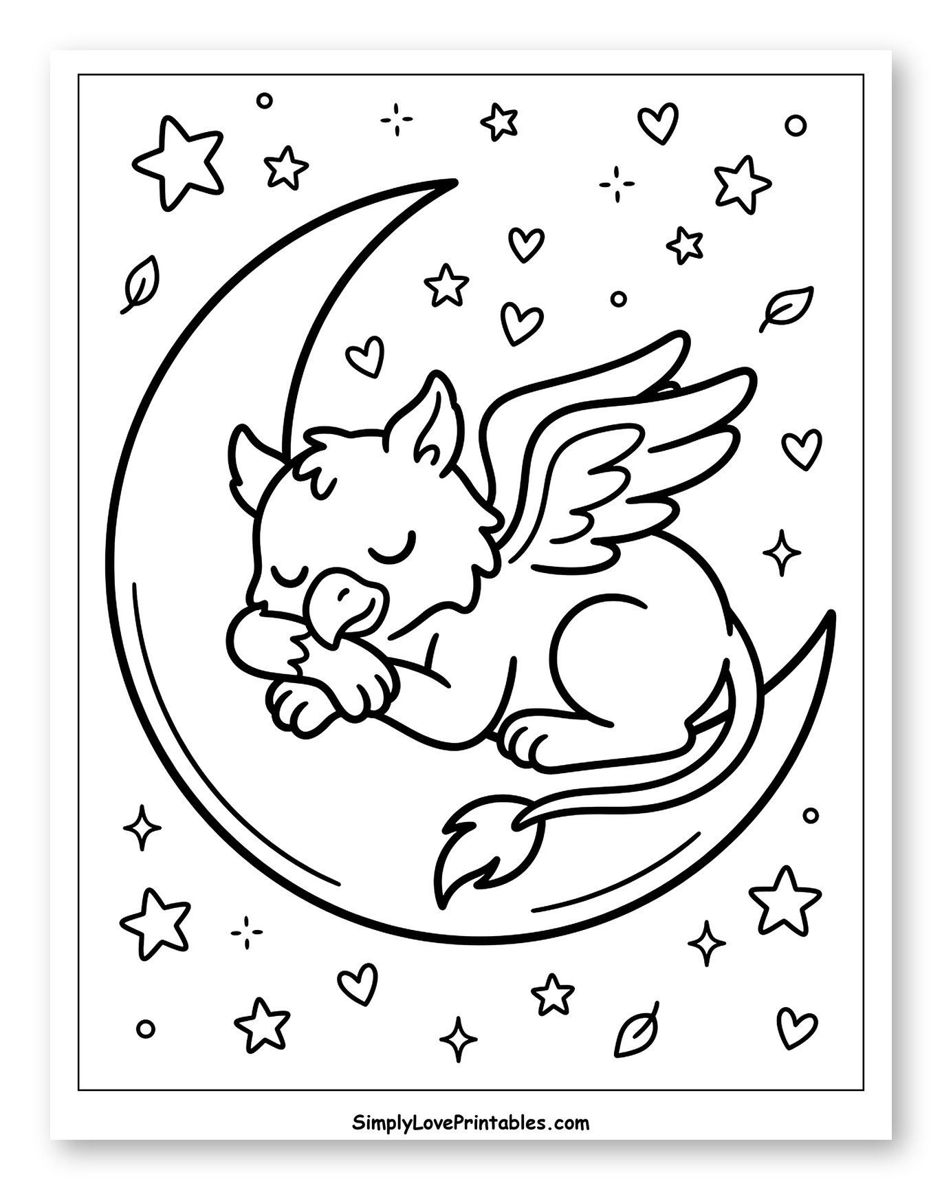 Cute Griffin Asleep on the Moon Coloring Sheet for Adults
