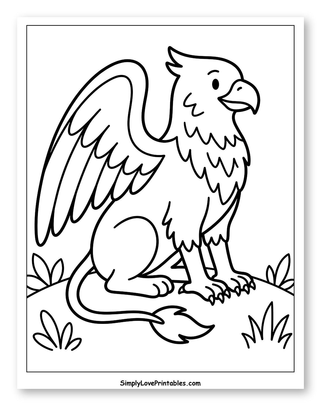 Cute Griffin Sitting on a Hill Coloring Sheet for Toddlers