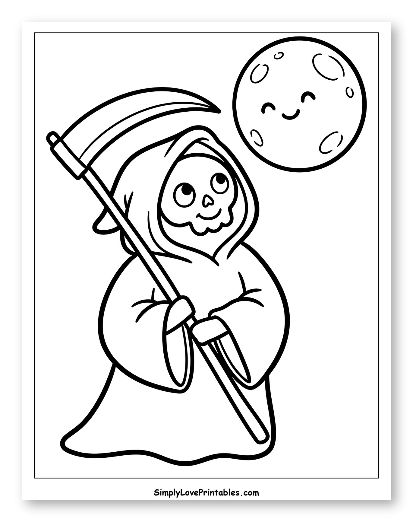 Cute Grim Reaper and Smiling Moon