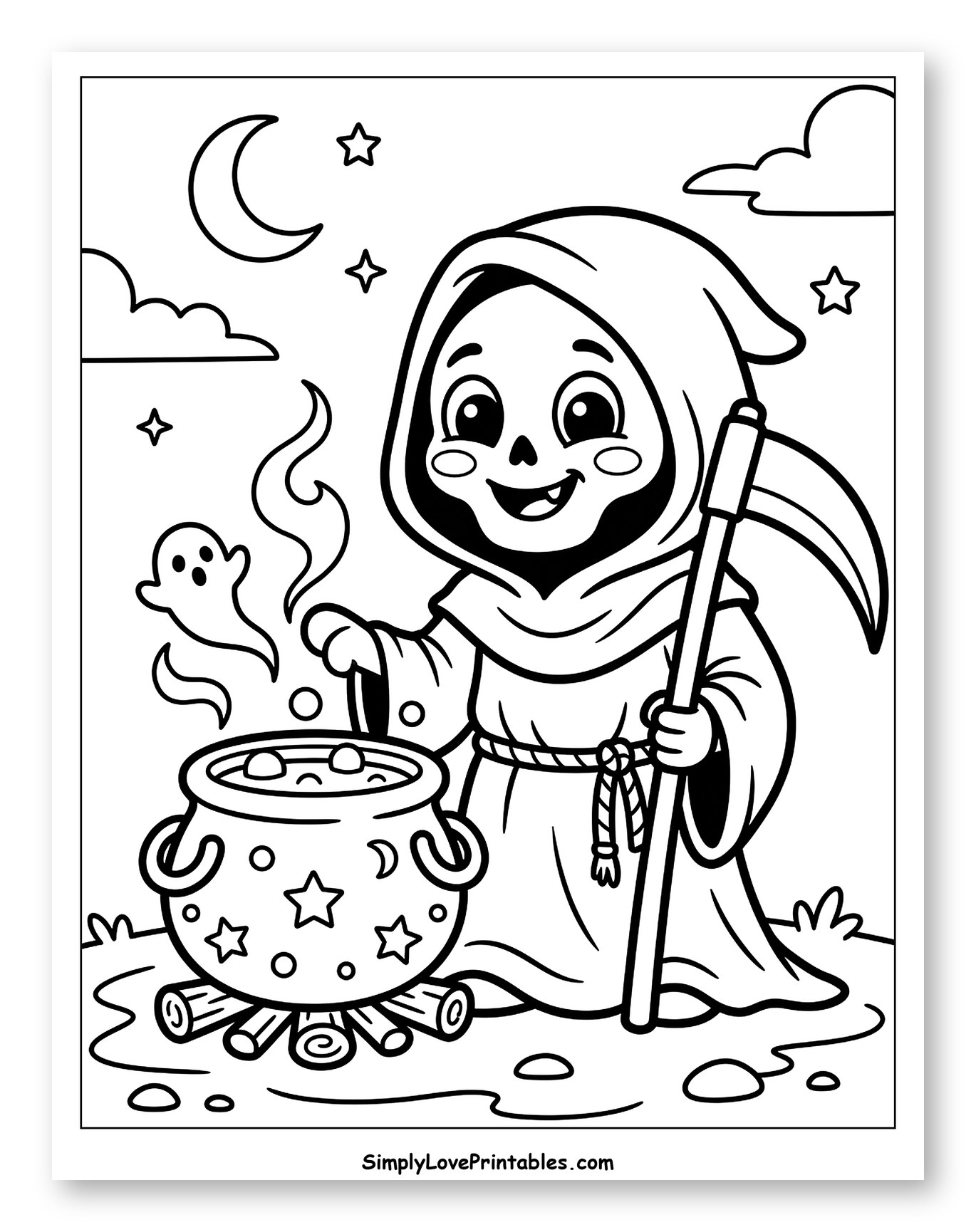 Cute Grim Reaper Brewing a Potion