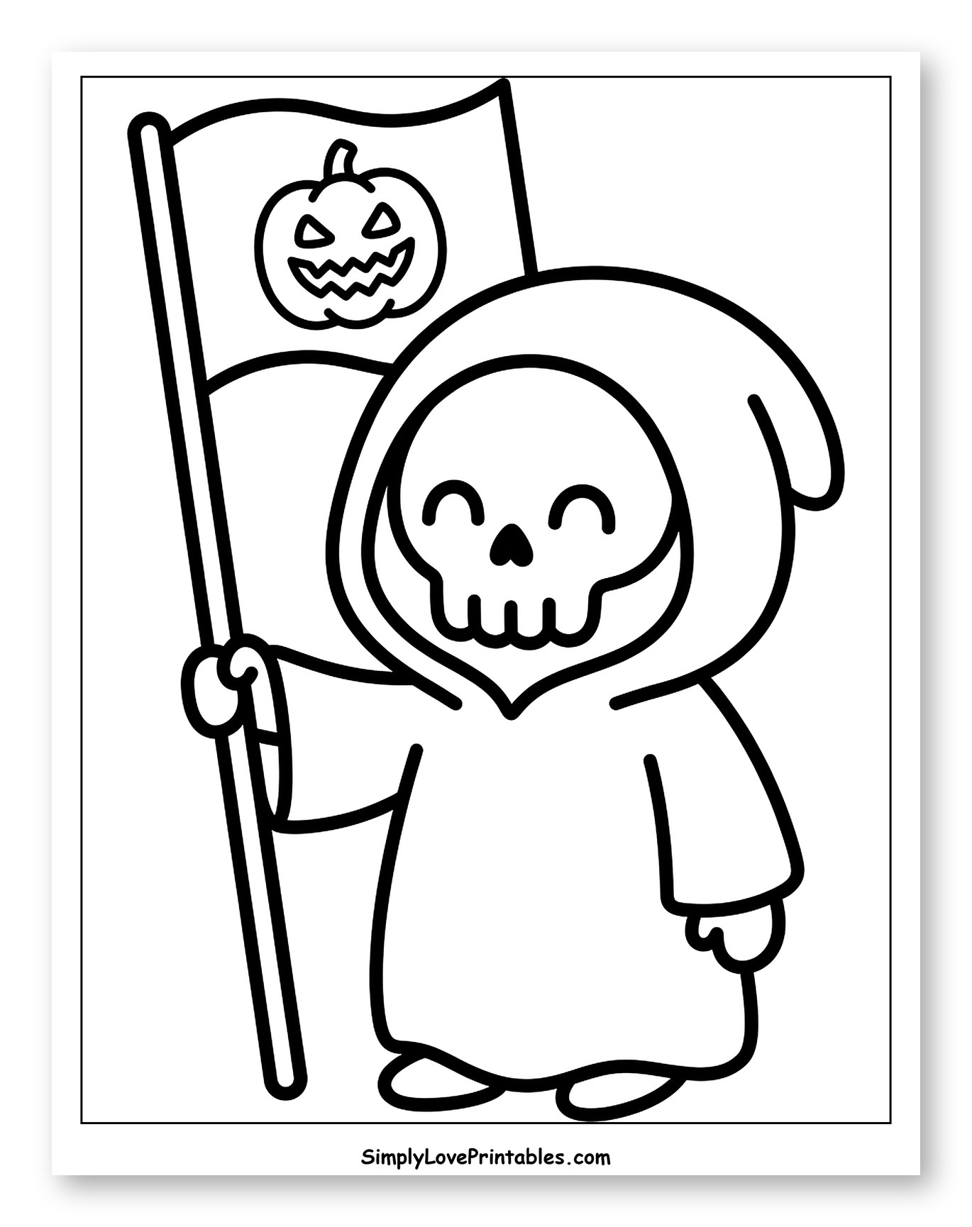 Cute Grim Reaper Holding Halloween Flag