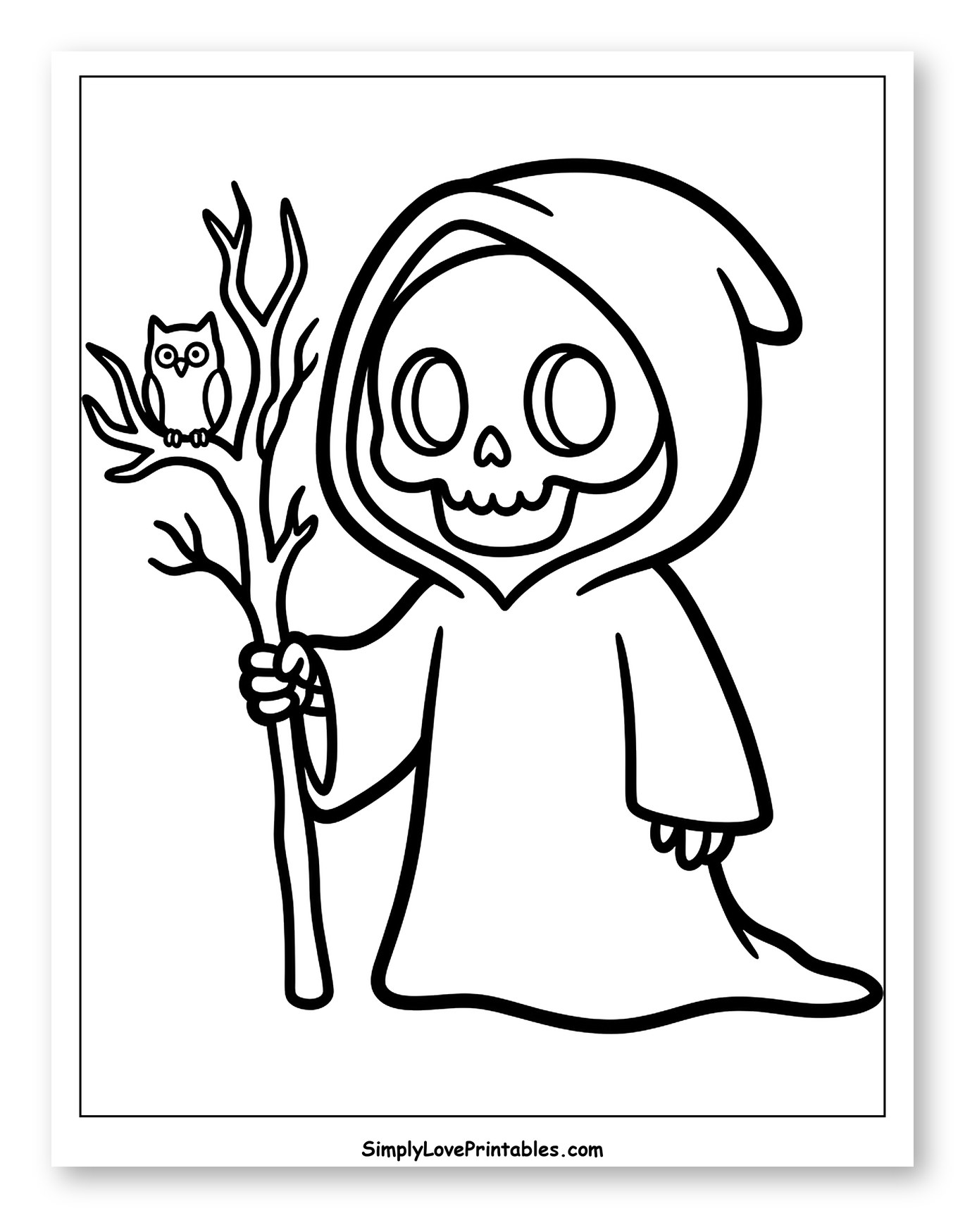 Cute Grim Reaper Holding Staff with Owl