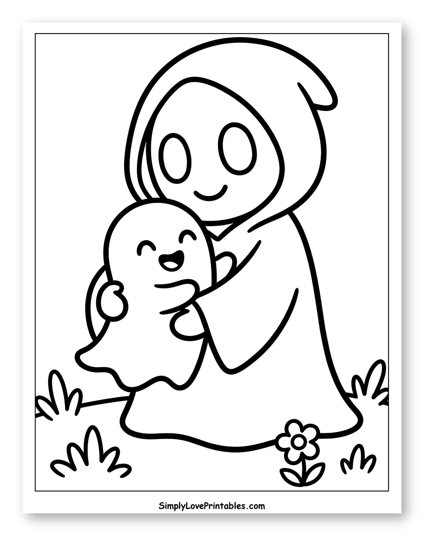 Cute Grim Reaper Hugging Happy Ghost