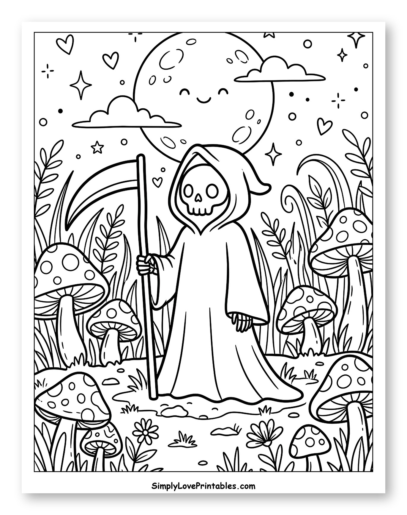 Cute Grim Reaper in Mushroom Forest