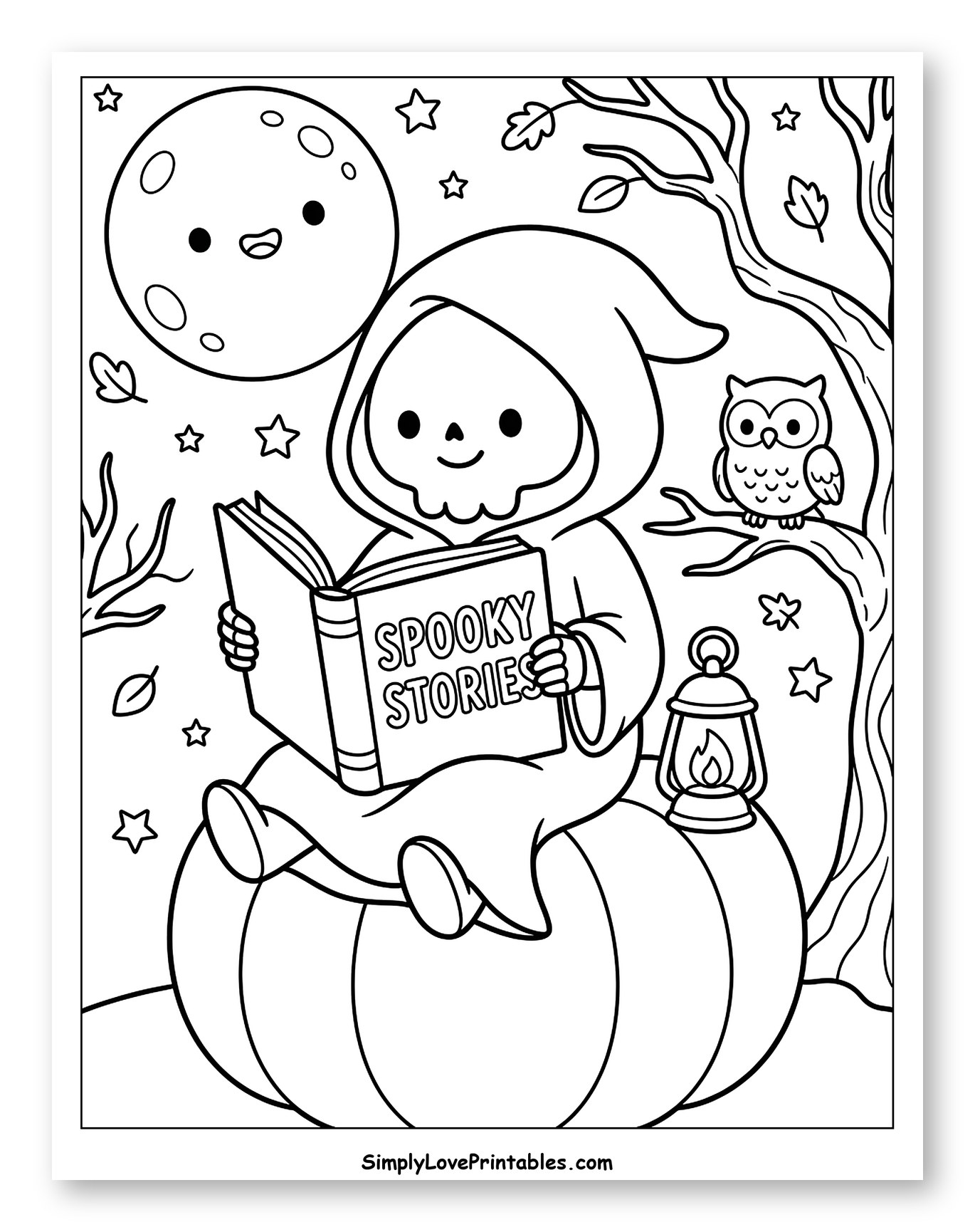 Cute Grim Reaper Reading Spooky Stories