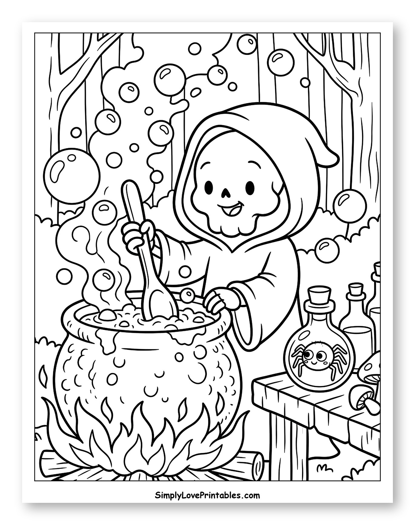 Cute Grim Reaper Stirring a Cauldron