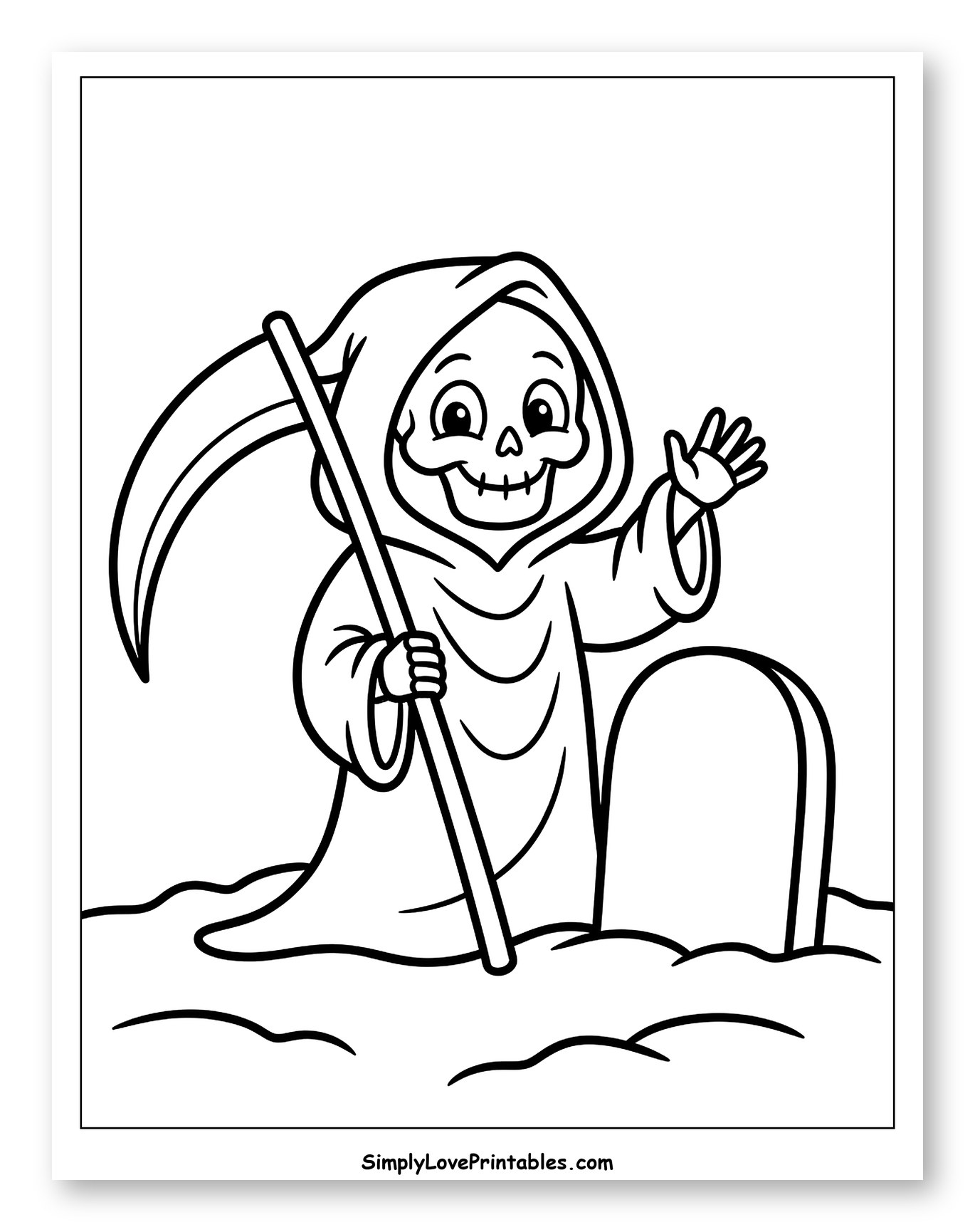 Cute Grim Reaper Waving from Grave