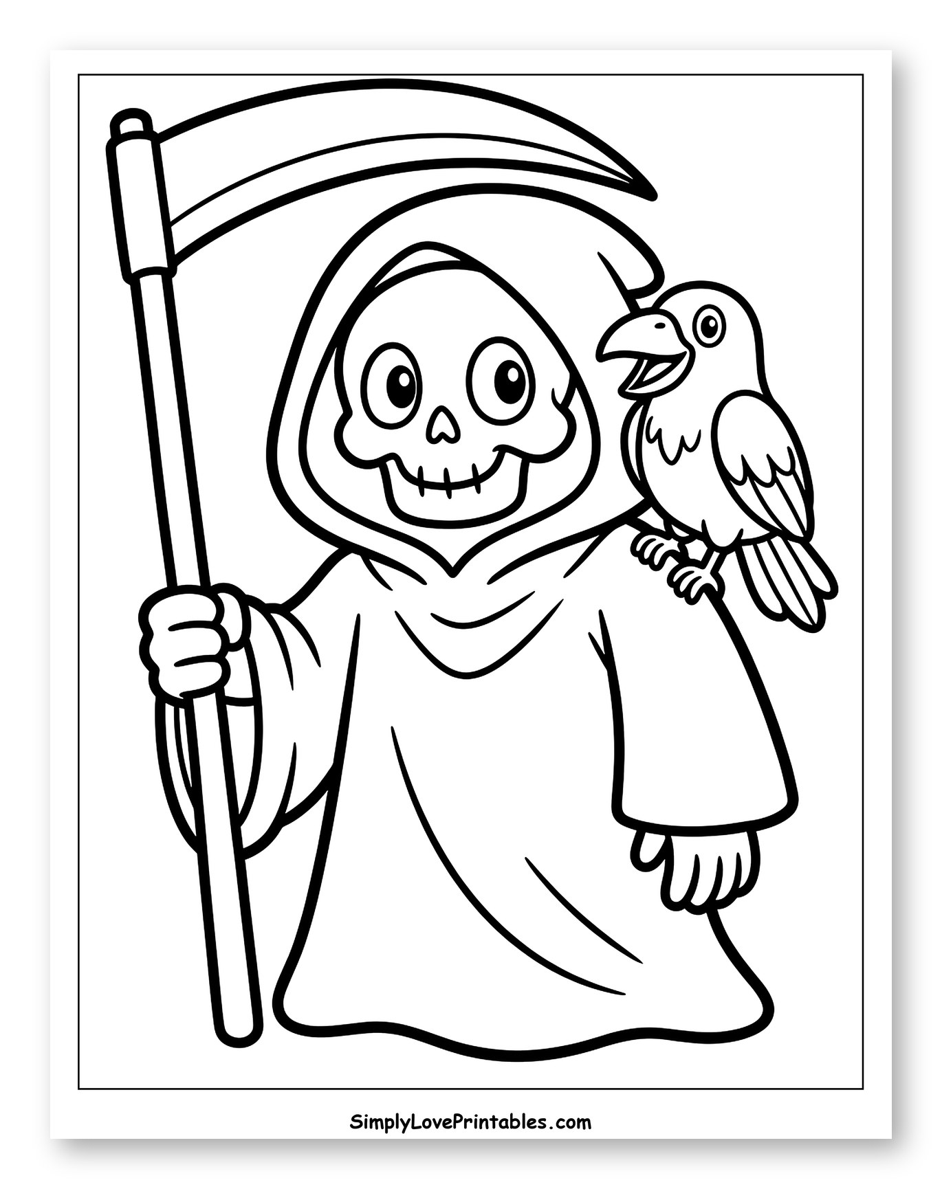 Cute Grim Reaper with Crow and Scythe