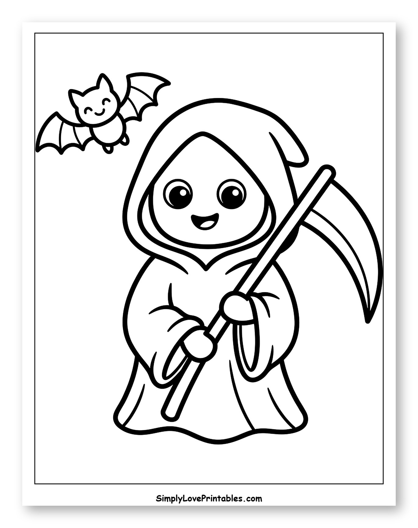 Cute Grim Reaper with Happy Bat