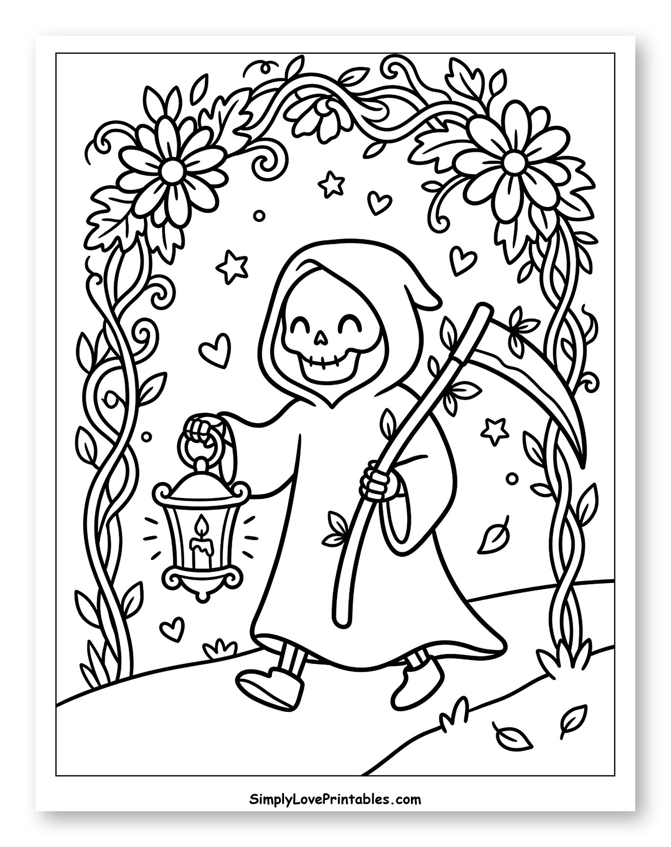 Cute Grim Reaper with Lantern and Scythe