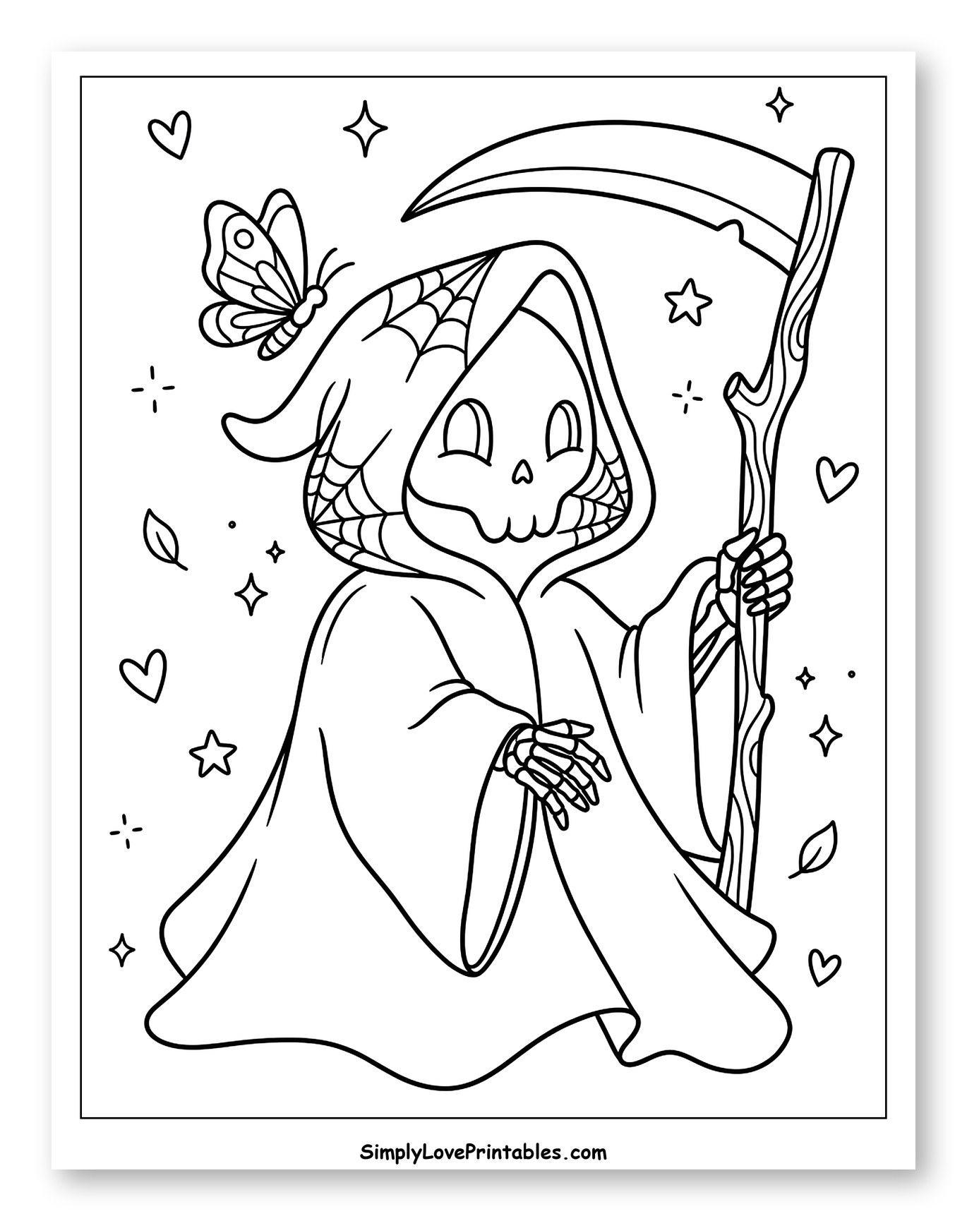 Cute Grim Reaper with Scythe and Butterfly