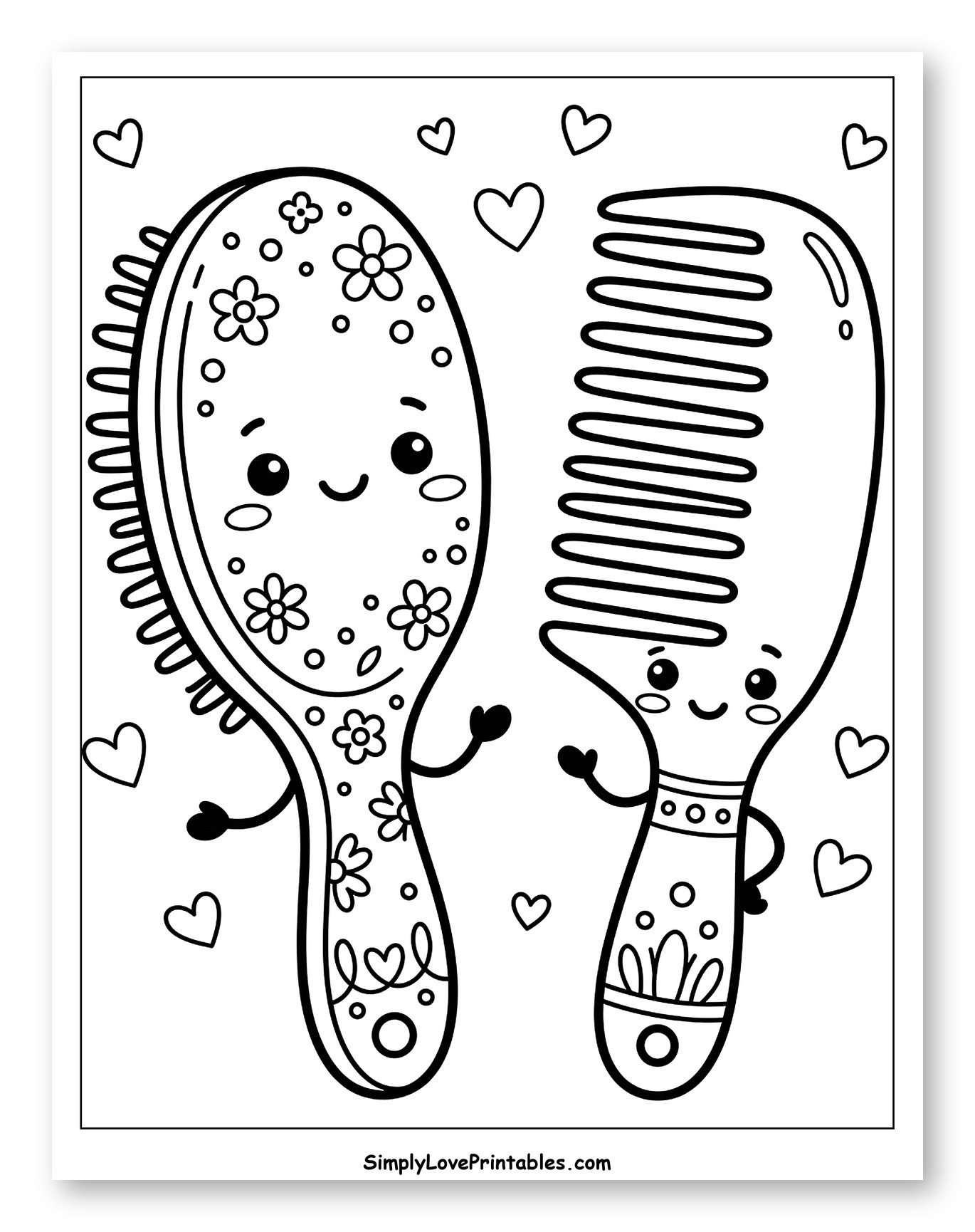 Cute Hairbrush and Comb with Hearts