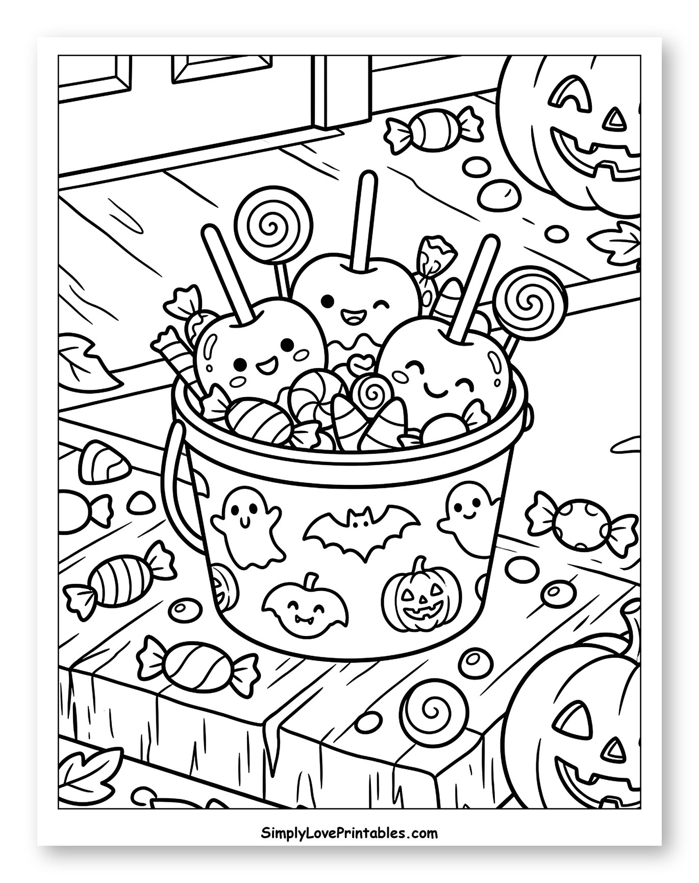 Cute Halloween Candy Apples and Treats Bucket