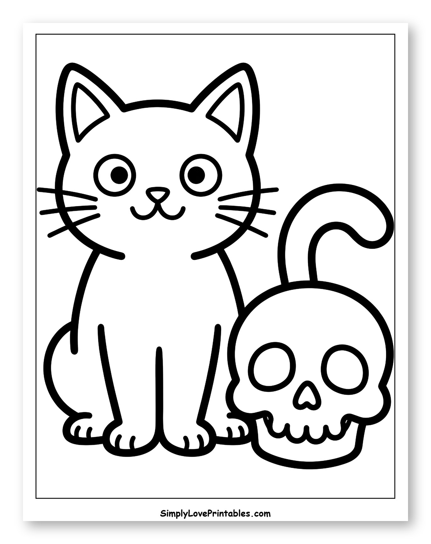 Cute Halloween Cat with a Skull to Color for Toddlers