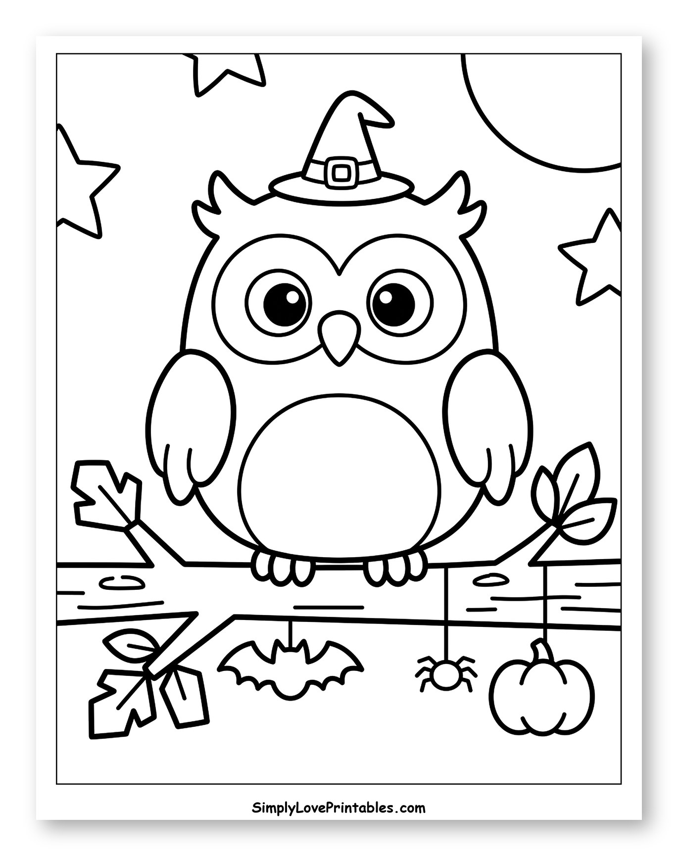 Cute Halloween Owl Wearing Witch Hat Coloring Page for Toddlers
