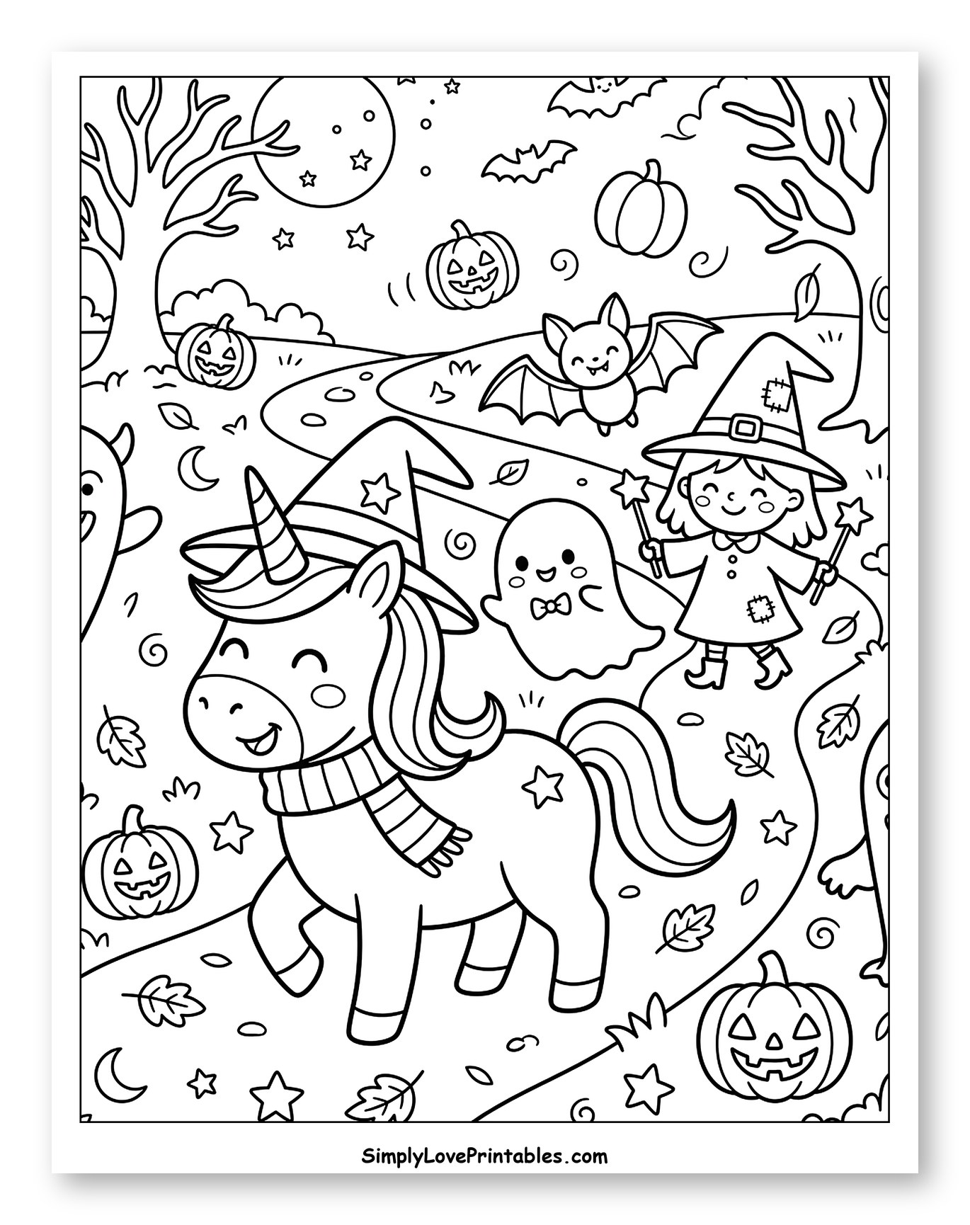 Cute Halloween Unicorn and Witch Gathering